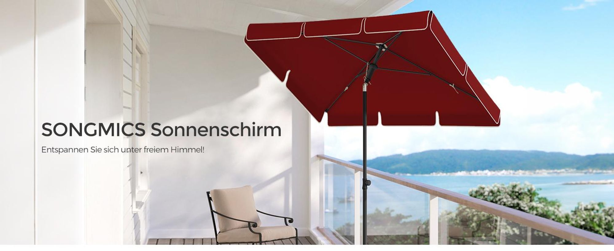 SONGMICS Sonnenschirm 200 x 125 cm UPF 50+ Sonnenschutz
