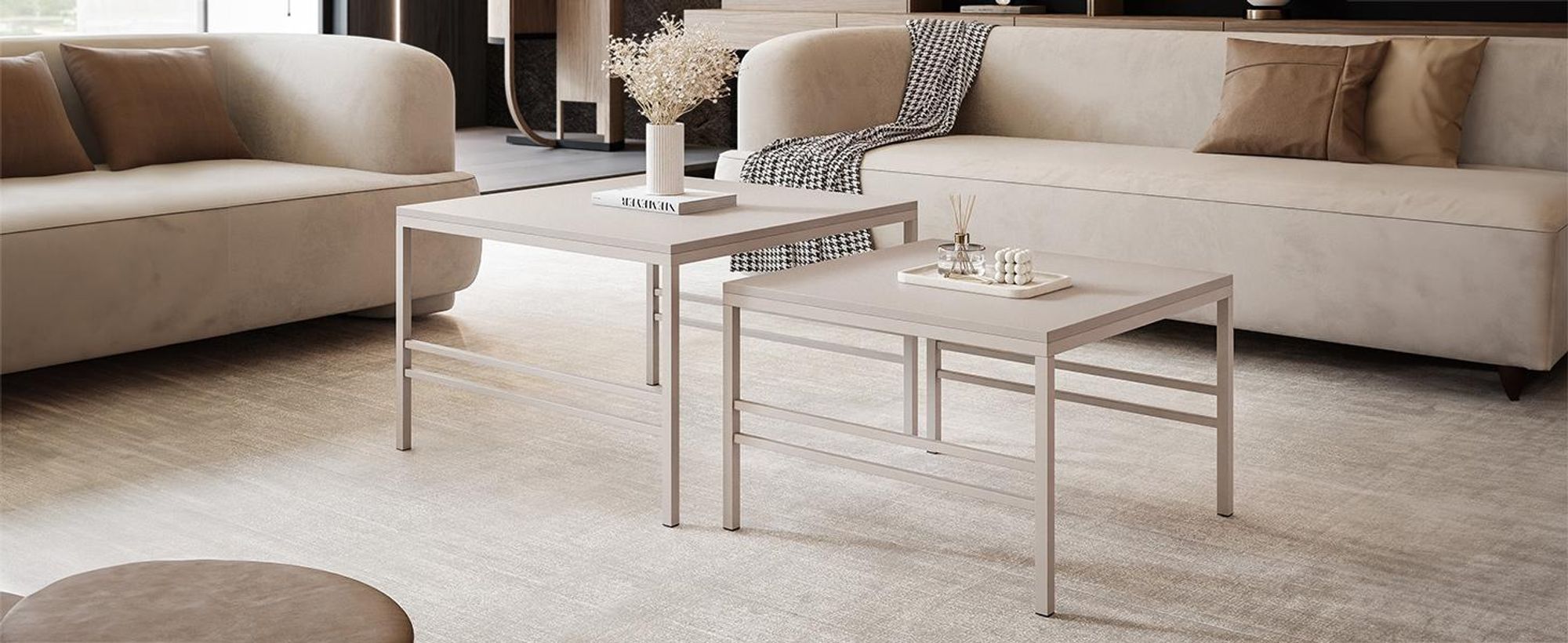 Idohome - Moderner Couchtisch FORMA 2in1 70/60 cm für das Wohnzimmer mit Metalgestell Kaffeetisch Wohnzimmertisch Sofatisch Kaschmir / Kaschmir