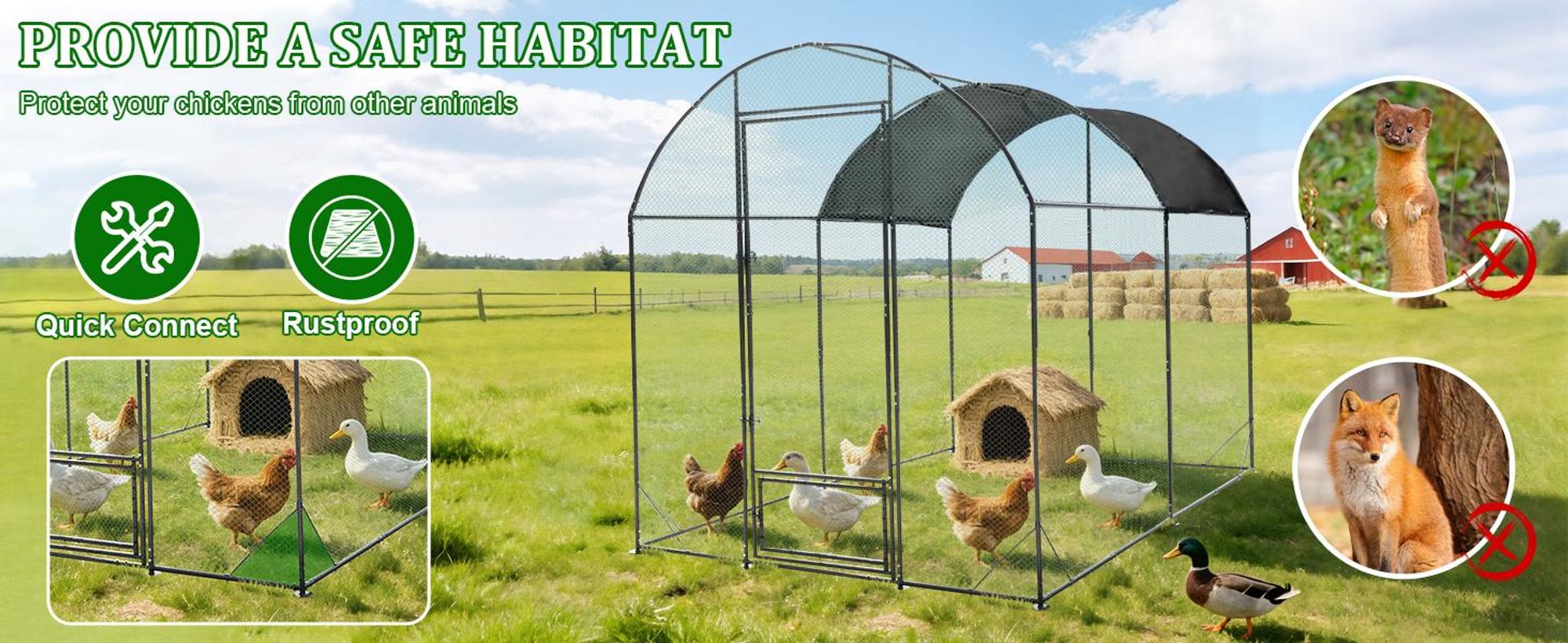 WISFOR Hühnerstall 203x302x220cm Hühnerhaus Kleintierstall Geflügelstall mit Dach