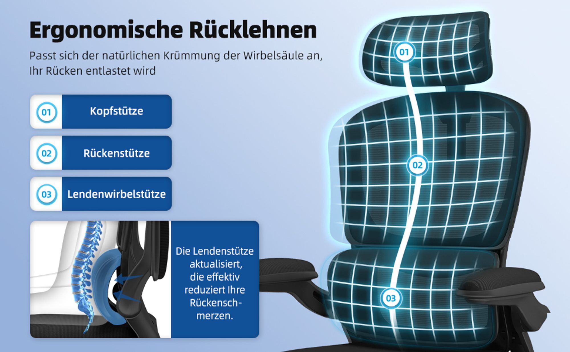 Aiibot Bürostuhl,Bürostuhl Ergonomisch,Schreibtischstuhl mit Umklappbare Armlehnen Lordosenstütze,Drehstuhl,Bürostühle Wippfunktion,Bürostuhl 150kg