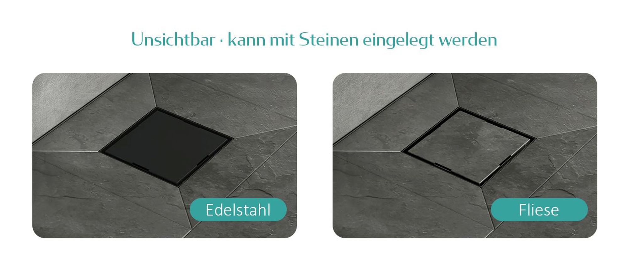 EMKE Bodenablauf Edelstahl Eck 152 x 152mm Mattschwarz Ablaufgarnitur mit Siphon Geruchsstop und Haarsieb, Duschablauf Abfluss Ablaufloch set