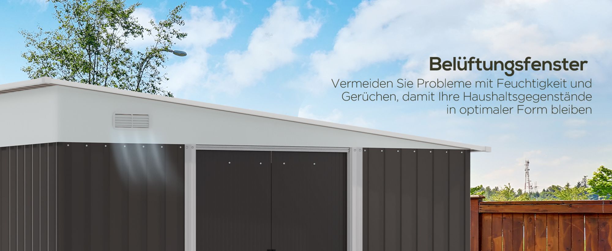Outsunny 8,9 ㎡ Gerätehaus Stahl-Geräteschuppen mit Pultdach, Schiebetür, Grau