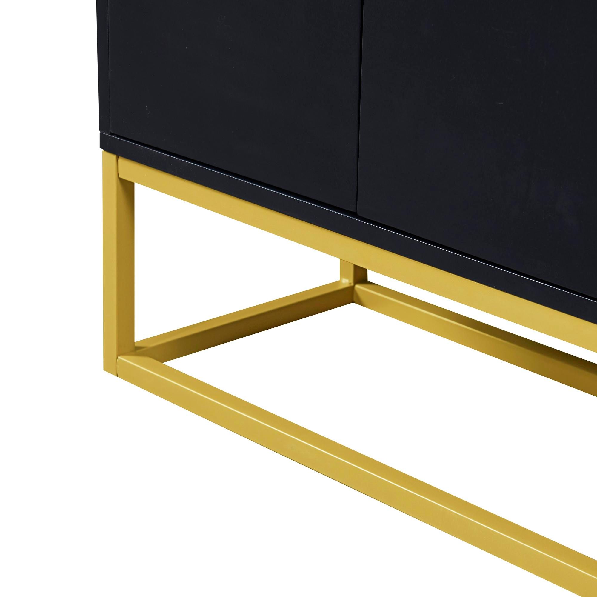 Merax Kommode Sideboard mit 4 Türen und verstellbaren Ablagen, goldenen Metallrahmen und Push-to-Open Funktion, Wohnzimmerschränke Massivholz Anrichte, 120*30*80 cm