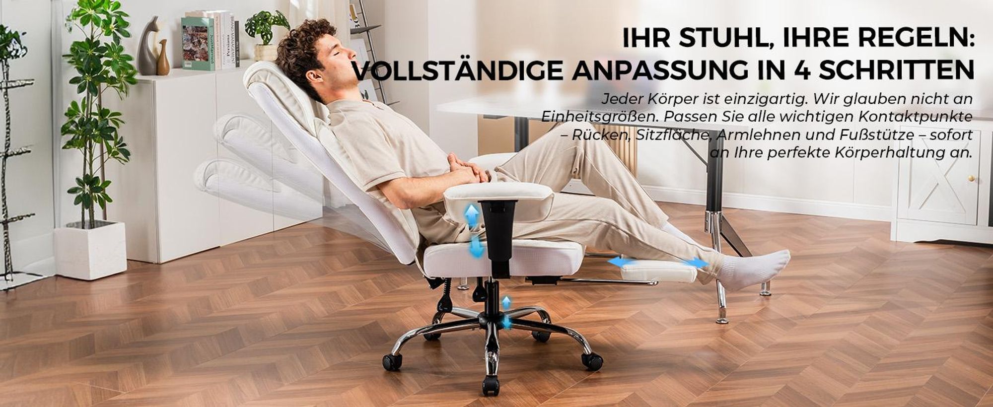 GTPLAYER Gaming Stuhl, breiter Bürostuhl mit Taschenfeder, Ergonomischer PC-Stuhl, Verstellbarer und Drehbarer Schreibtischstuhl, Kunstleder, weiß
