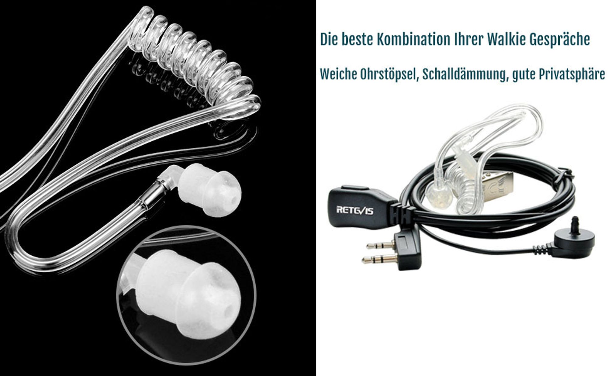 Retevis EAM002 Funkgerät Headset, 2 Pin Schallschlauch Headset, Kopfhörer Ohrhörer Kompatibel mit Walkie Talkie Motorola DP1400 CP040 GP68 GP88 TC-500