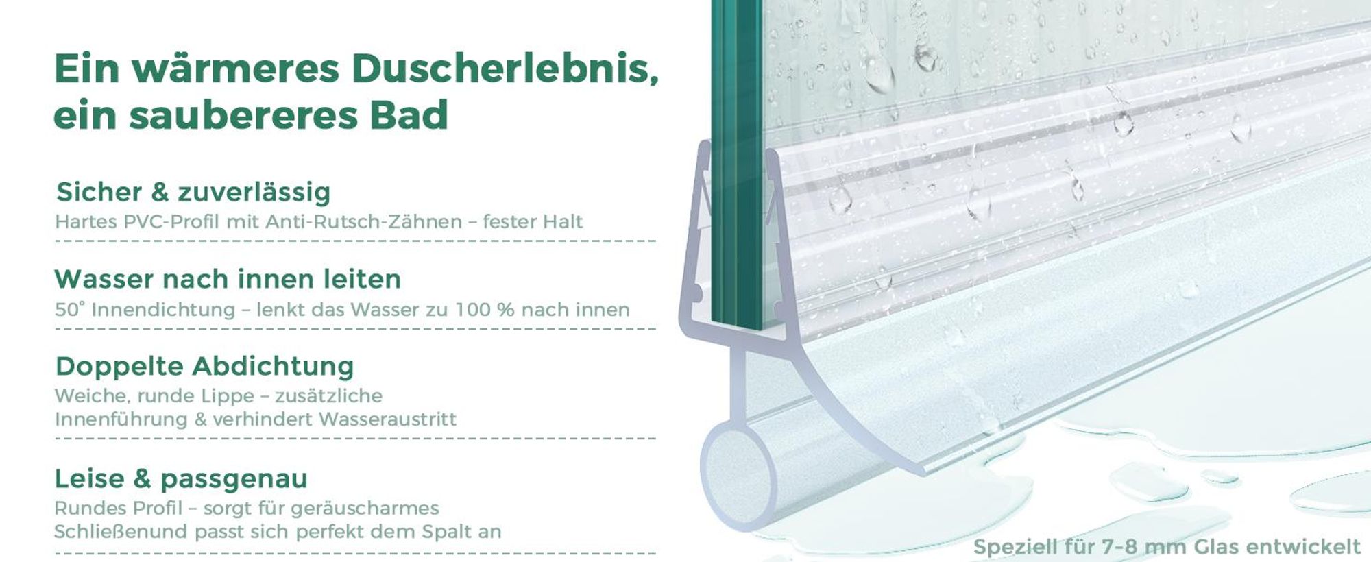 S'AFIELINA Ersatzdichtung Wasserabweiser Duschdichtung Schwallschutz Duschkabine Bad 7-8mm Glas 60cm