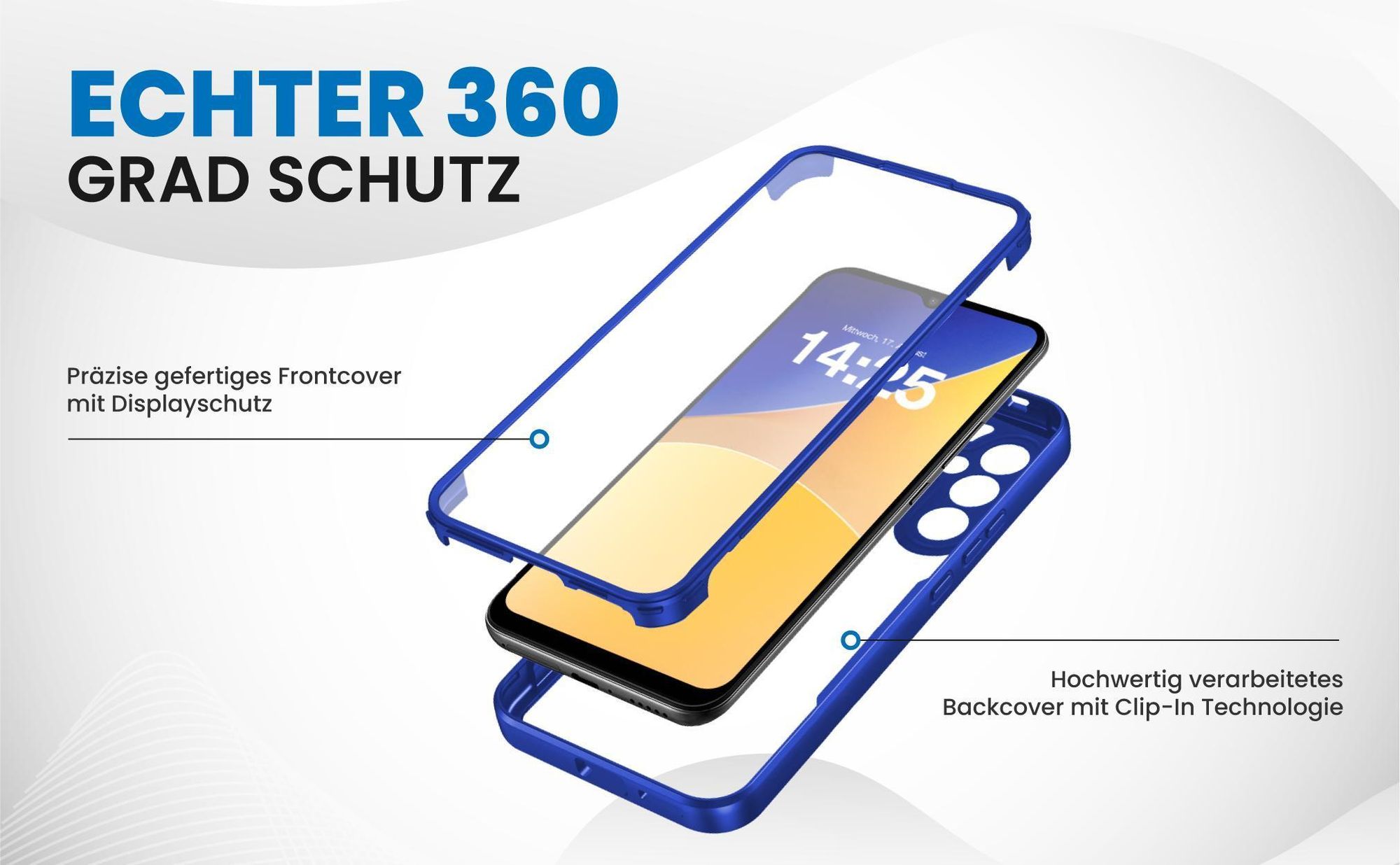 Blaues 360 Grad Case für Samsung Galaxy A54 5G mit Schutz von beiden Seiten