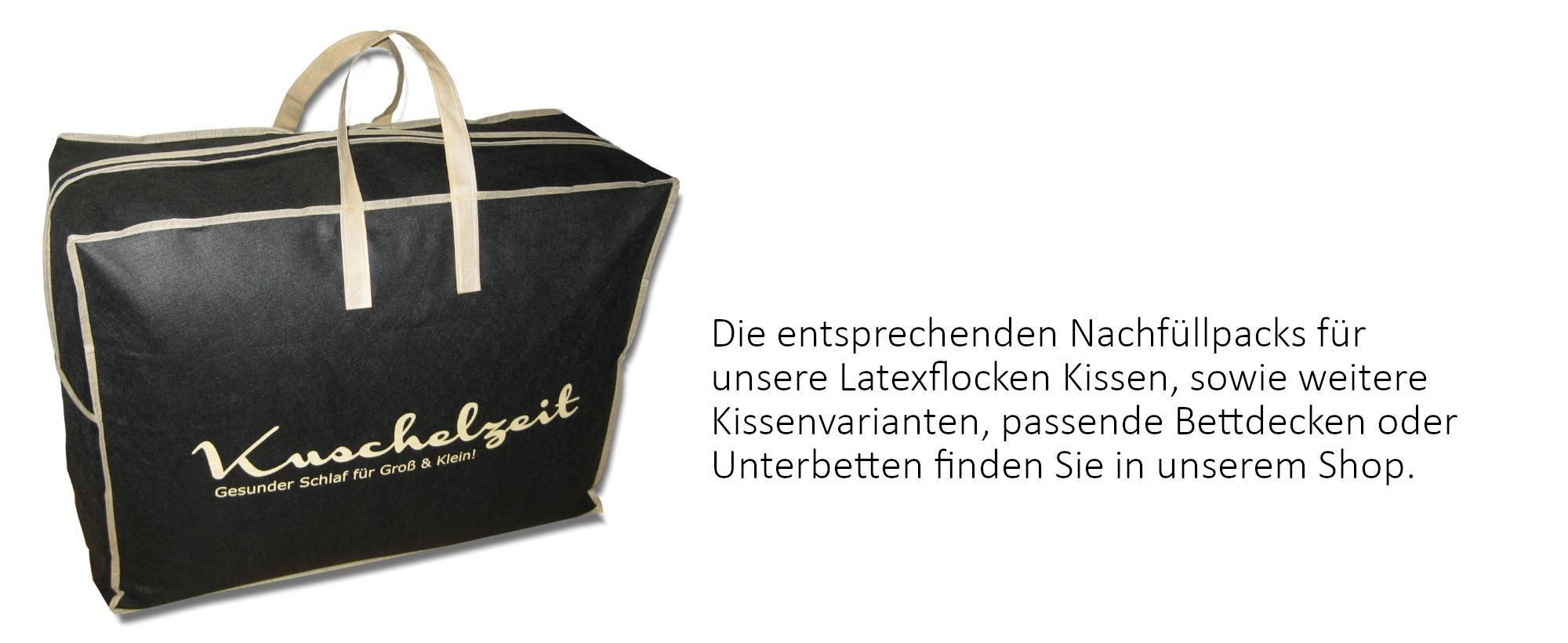 Latex Flocken Kopfkissen Kuschelzeit in 40x80 cm - Nackenstützkissen mit individueller Höhenregulierung