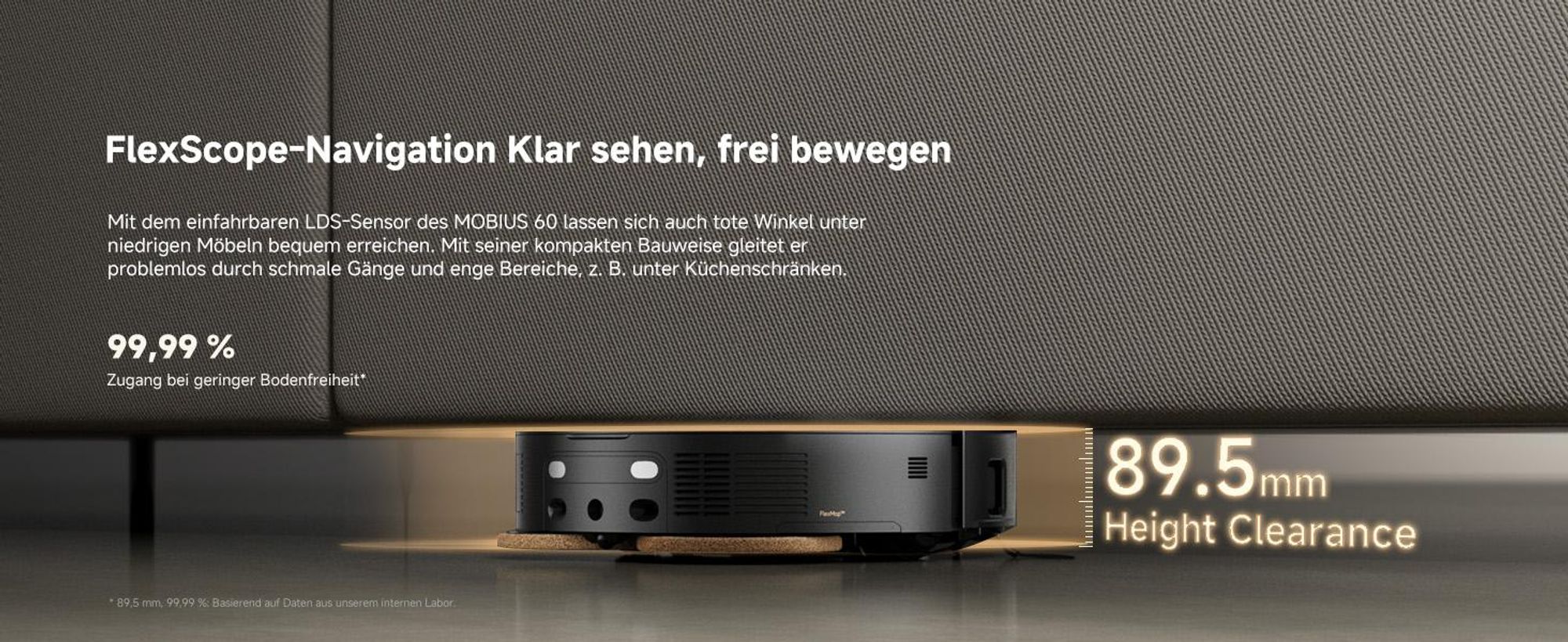 MOVA MOBIUS 60 Saugroboter – MopSwap™, 30.000 Pa, dynamisches Saugrückhaltesystem, 8 cm Hindernis, flexible Navigation, 100 °C PTC für Waschbretter