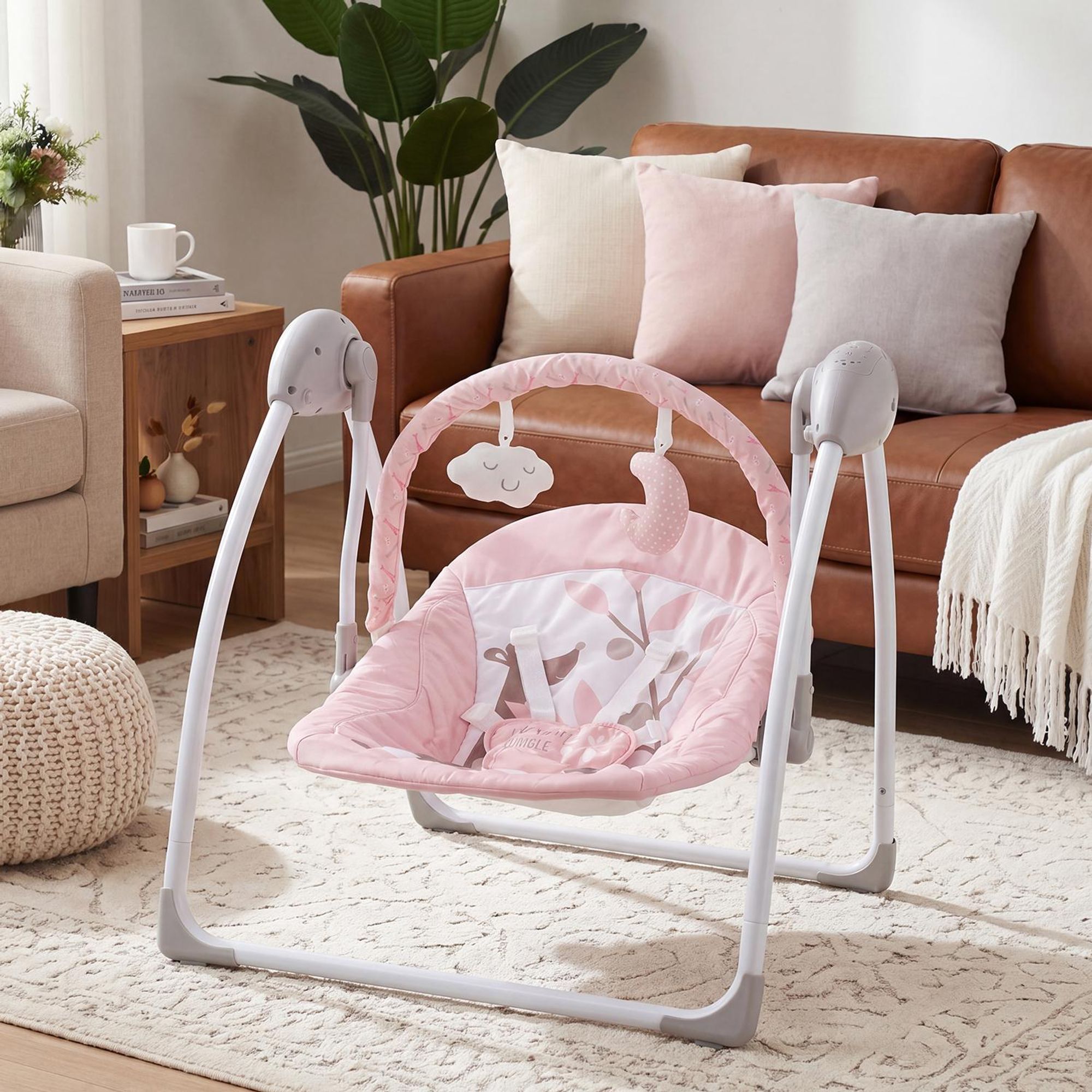 OYAJIA Babyschaukel Babywippe mit Spielbogen Spielzeugen 5 Schaukelgeschwindigkeiten,3 Zeitschaltuhreinstellungen
