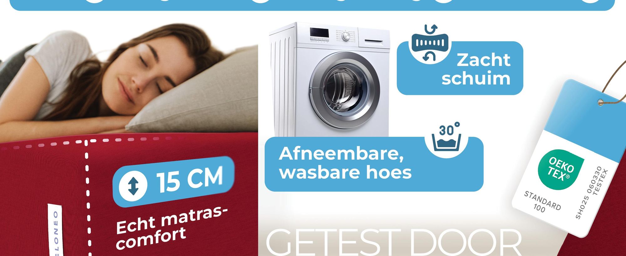ELONEO Opklapbare matrassen, gastenmatrassen, 3-delige opvouwbare matrassen, extra dik schuim (15 cm), geschikt voor mensen met rugproblemen, opvouwbaar, (rood)