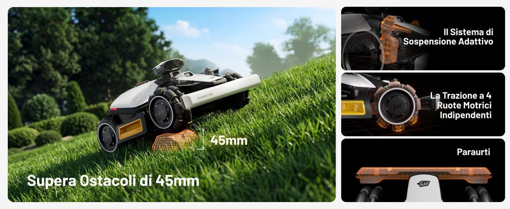 Mammotion LUBA Mini 2 AWD 1000 robot tagliaerba 1000 m², senza filo, taglio bordi, DropMow, mappatura automatica, garage, modulo 4G, app