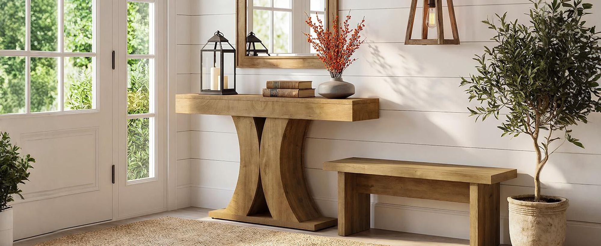 Tribesigns Konsolentisch im Landhausstil, schmaler Holztisch für den Eingangsbereich, 150 cm modernes Akzentmöbel Wohnzimmer, Flur, Foyer, Naturbraun
