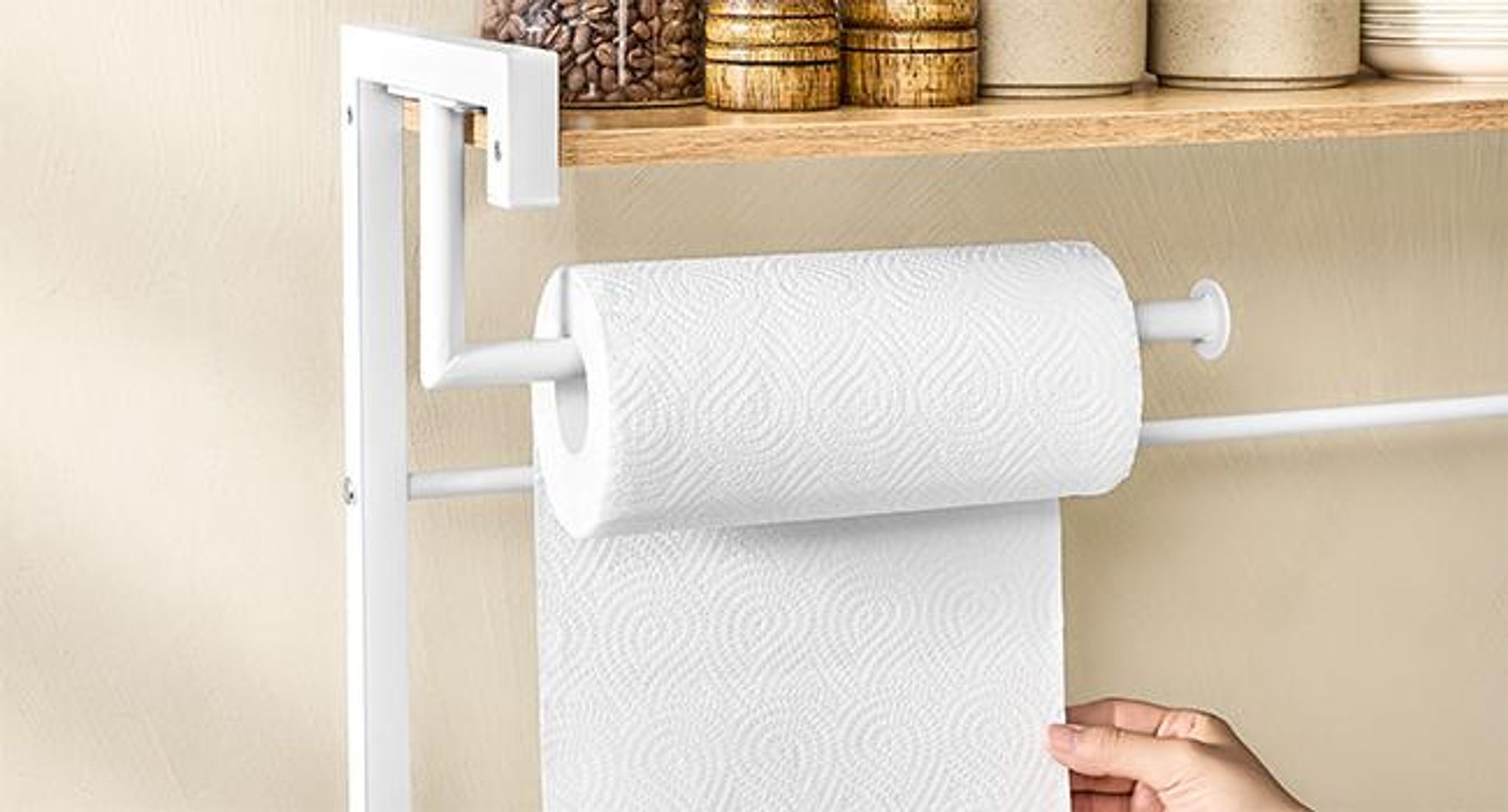 VASAGLE Standregal mit 4 Ebenen, Küchenregal mit Ladestation, 8 Haken, 40 x 80 x 140 cm, goldeichenfarben-weiß