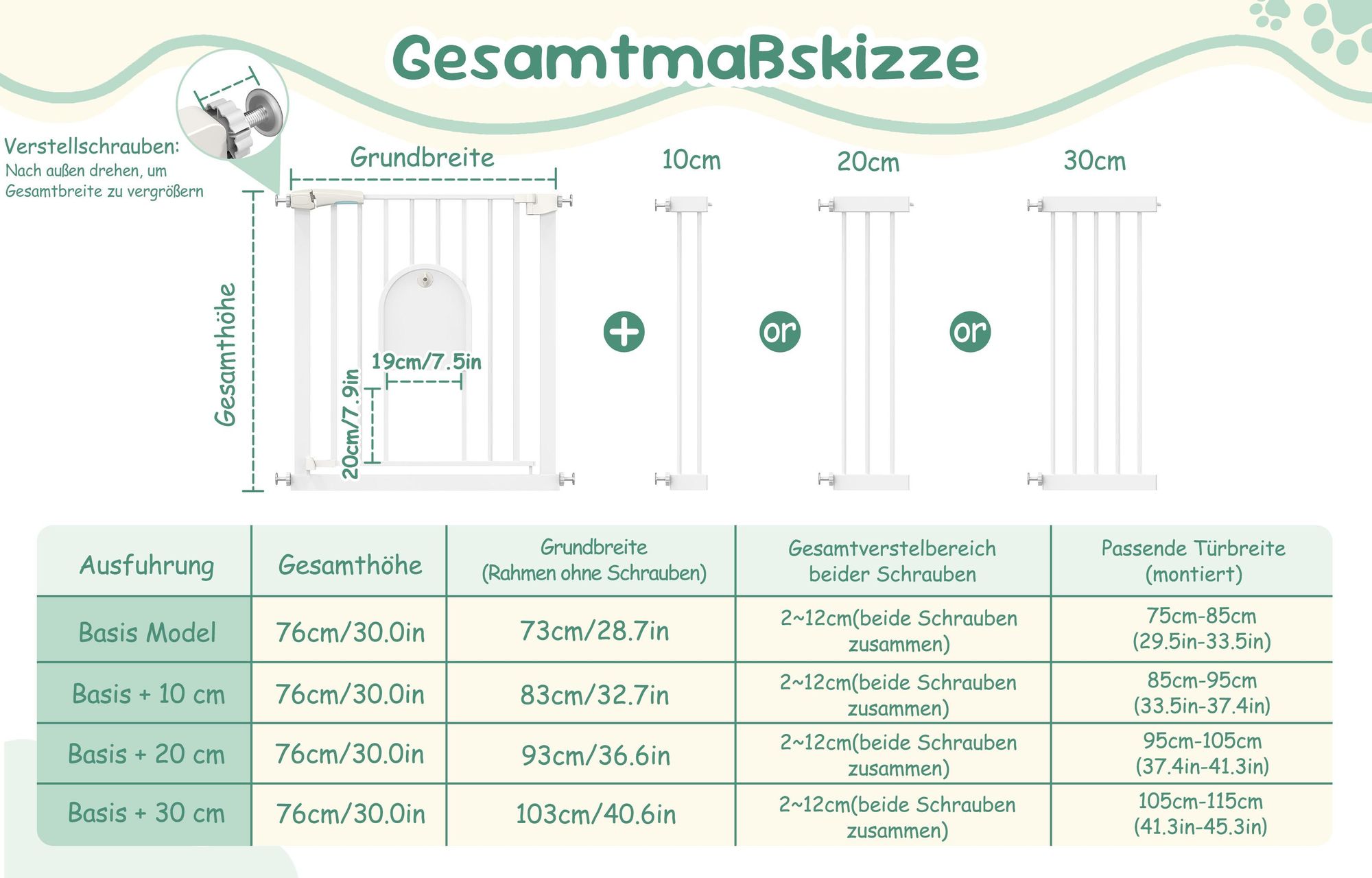 ROSEJANE Treppenschutzgitter ohne Bohren mit Katzenklappe, 75–85 cm, Weiß