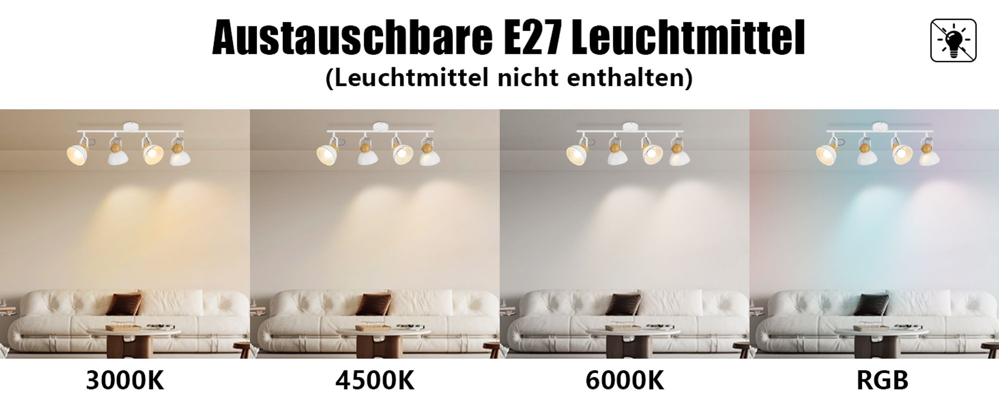 ZMH Deckenstrahler Vintage Weiß Deckenlampe 4 Flammig Deckenleuchte Wohnzimmer Retro Deckenspots E27 Küchenlampe Schwenkbar 350° Metall Industrial Spotleuchte für Küche Flur Schlafzimmer Esszimmer