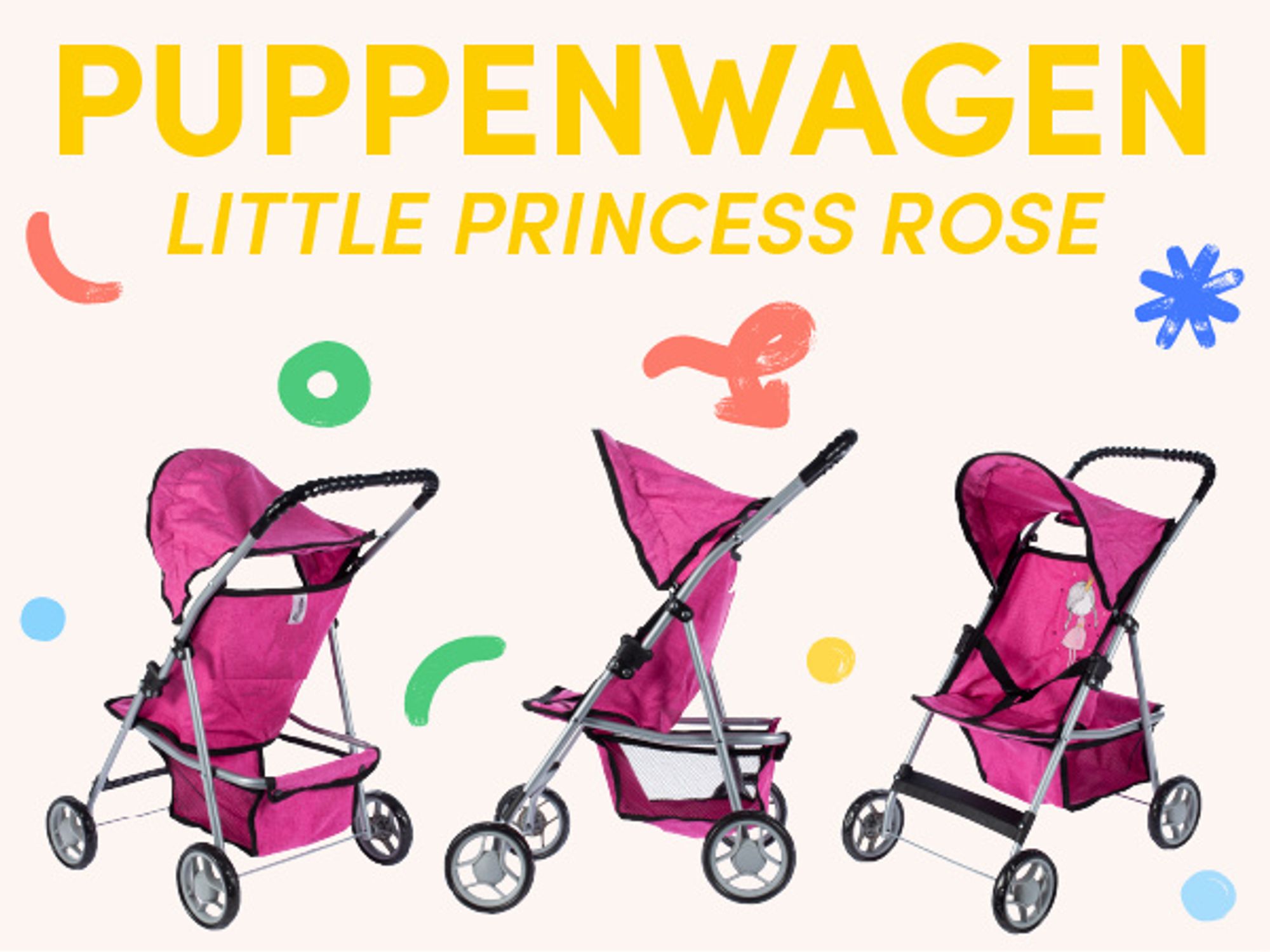 Puppenwagen mit klappbarem Verdeck in rosa
