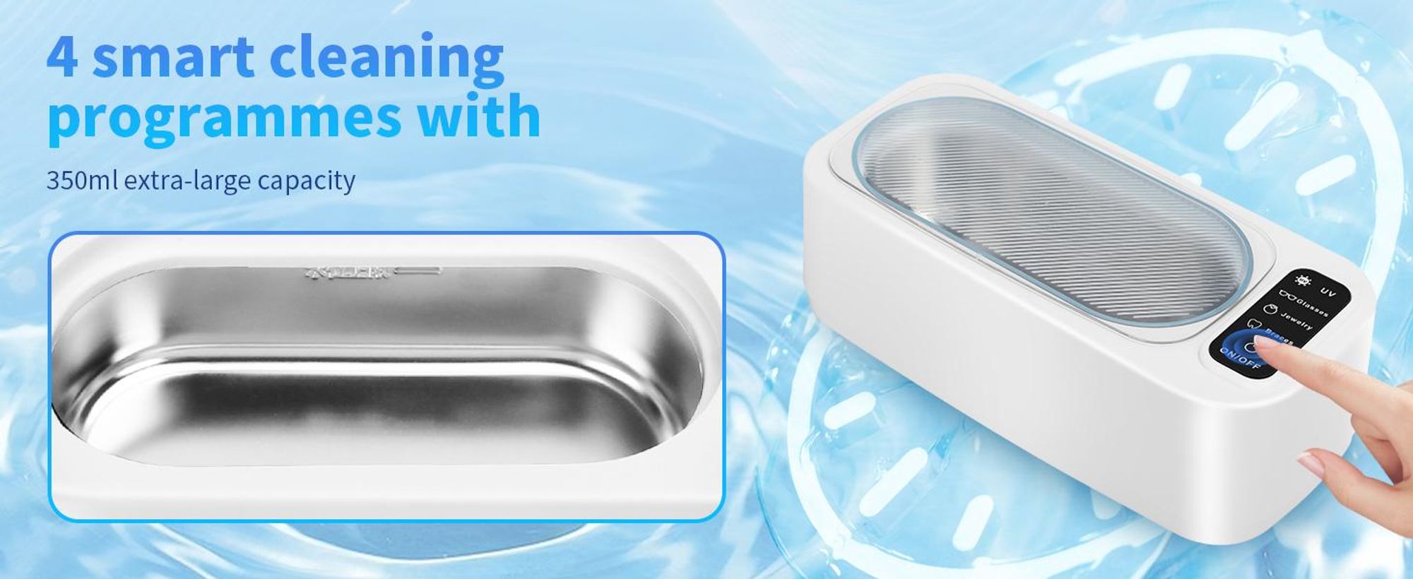 Ultraschallreiniger, Ultraschallreinigungsgerät, Ultraschallgerät, 48000Hz Schall-Schmuckreiniger, 350ml Ultraschallbad, für Brillen Schmuck Uhr