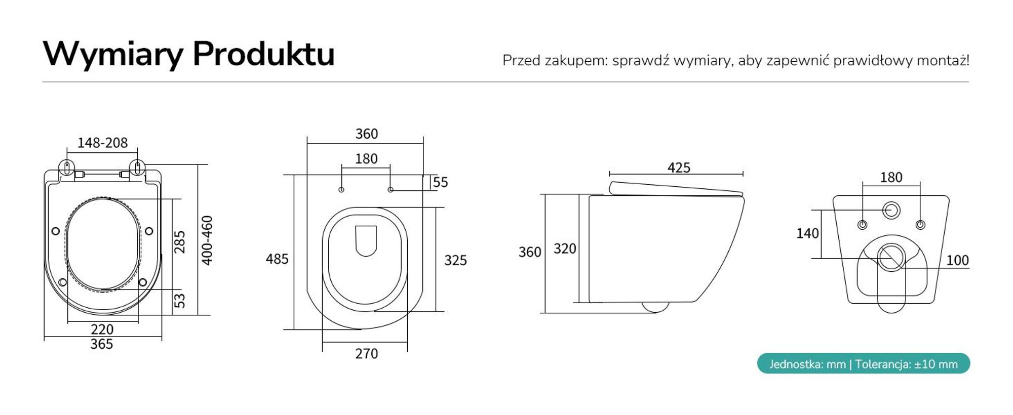 EMKE Miska WC wisząca bezrantowa ceramiczna, podwójne spłukiwanie przeciwbieżne, oszczędność wody, deska Soft-Close, czarny mat