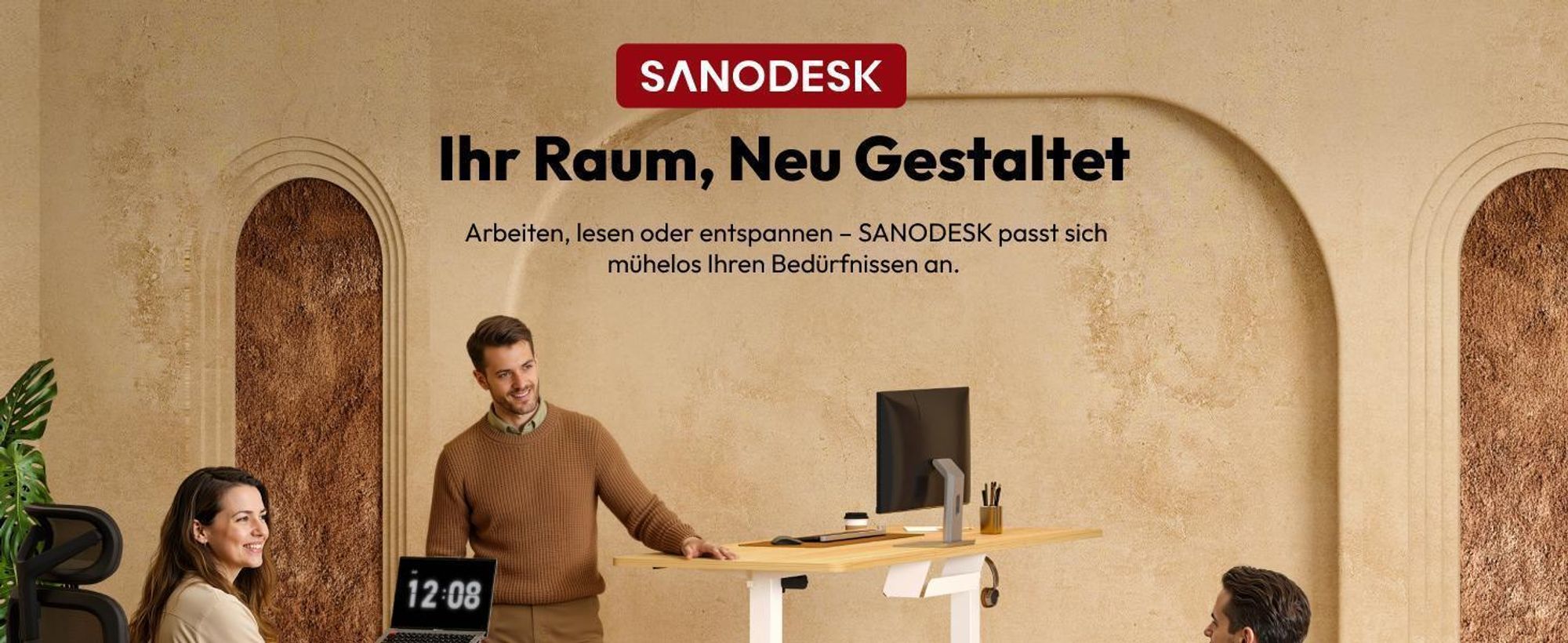 SANODESK QS1 Höhenverstellbarer Schreibtisch 180x80cm elektrisch 4 Memory-Funktion Antikollisionsschutz 70 kg Tragkraft Haken Kabelmanagement (Ahorn)