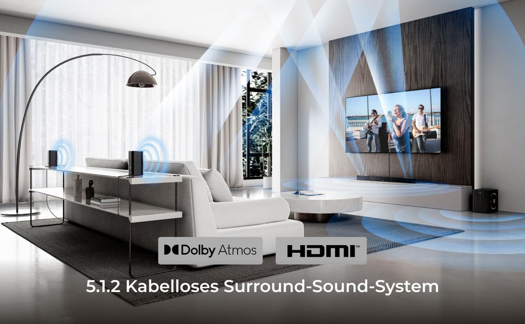 ULTIMEA Skywave Series 5.1.2 Kanal Dolby Atmos Soundbar, 530-W Wireless-Surround-Sound-System, 4K-HDR-Pass-Through, HDMI eARC, Bluetooth® 5.4