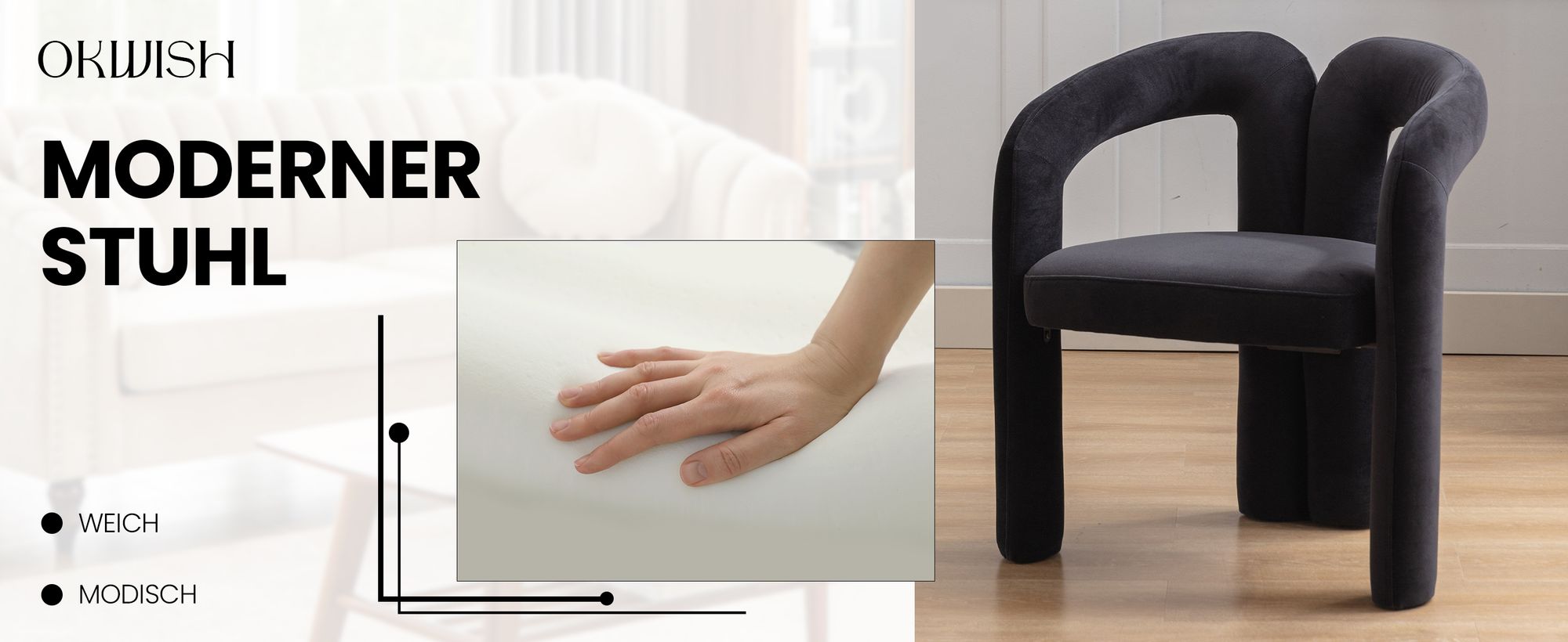 okwish Esszimmerstühle Polsterstuhl 2er Set, gepolsterte dekorative Stühle/Esszimmerstühle/Eimer Seitenstühle für Wohnzimmer Schlafzimmer, Samt Schwarz