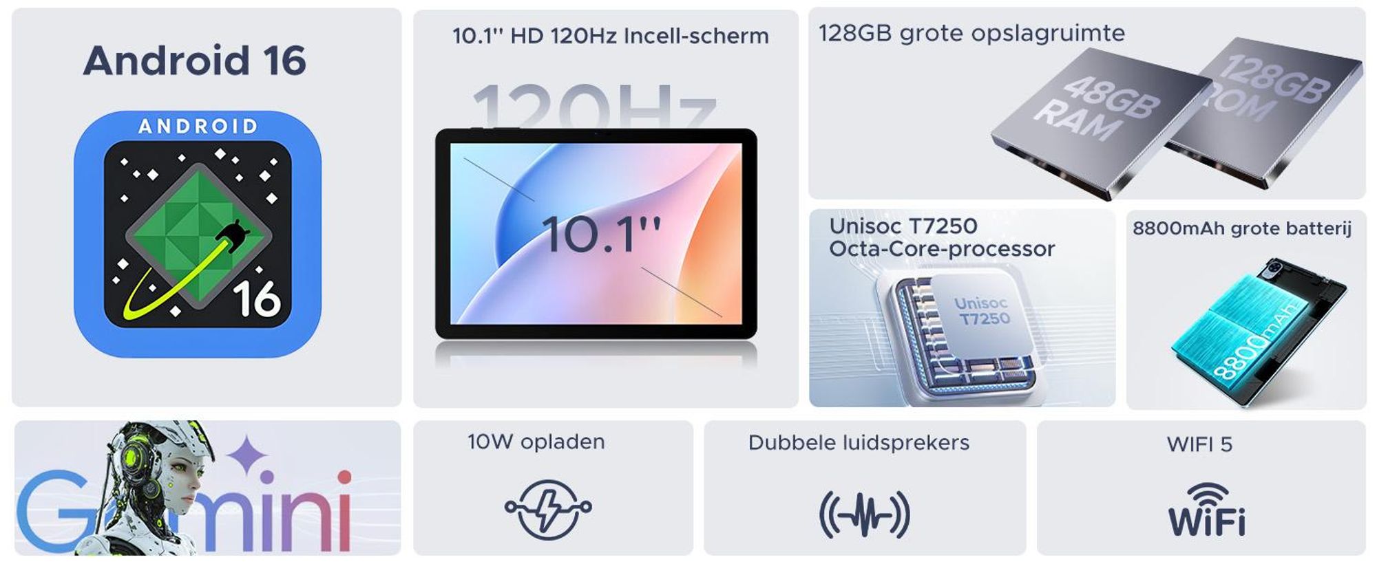 AORLYM P10 PRO, 48 (8+40) GB + 128 GB, 10-inch tablet, 120 Hz, Android 16, 8800 mAh, met toetsenbord/muis/stylus/hoesje, enz., Gemini AI, 3,5 mm hoofdtelefoonpoort