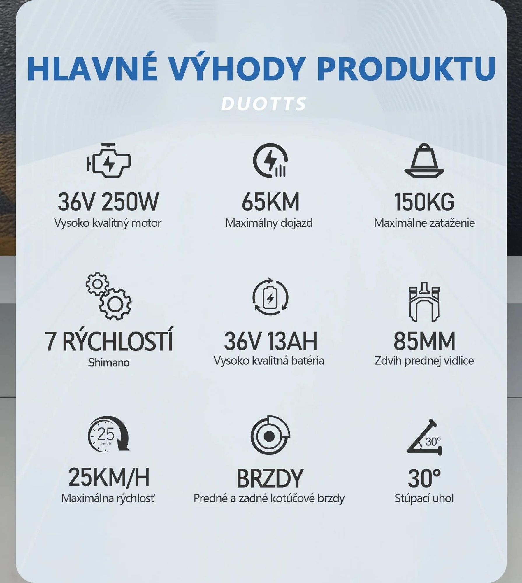 E-bike Duotts C29 Lite - Motor 250W Batéria 36V13AH Pneumatiky 27.5" Kotúčové Brzdy - Modro Čierne