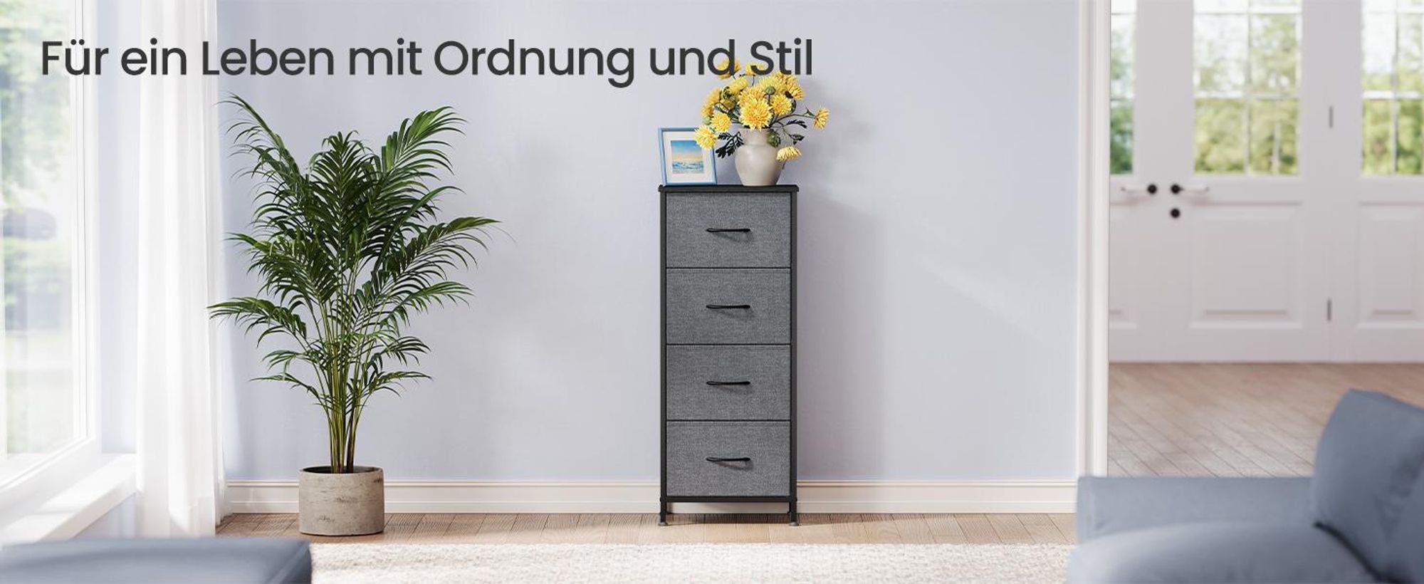 SONGMICS Kommode, Schrank, 4 Stoffschubladen, für Schlafzimmer, Flur, Wohnzimmer, grau
