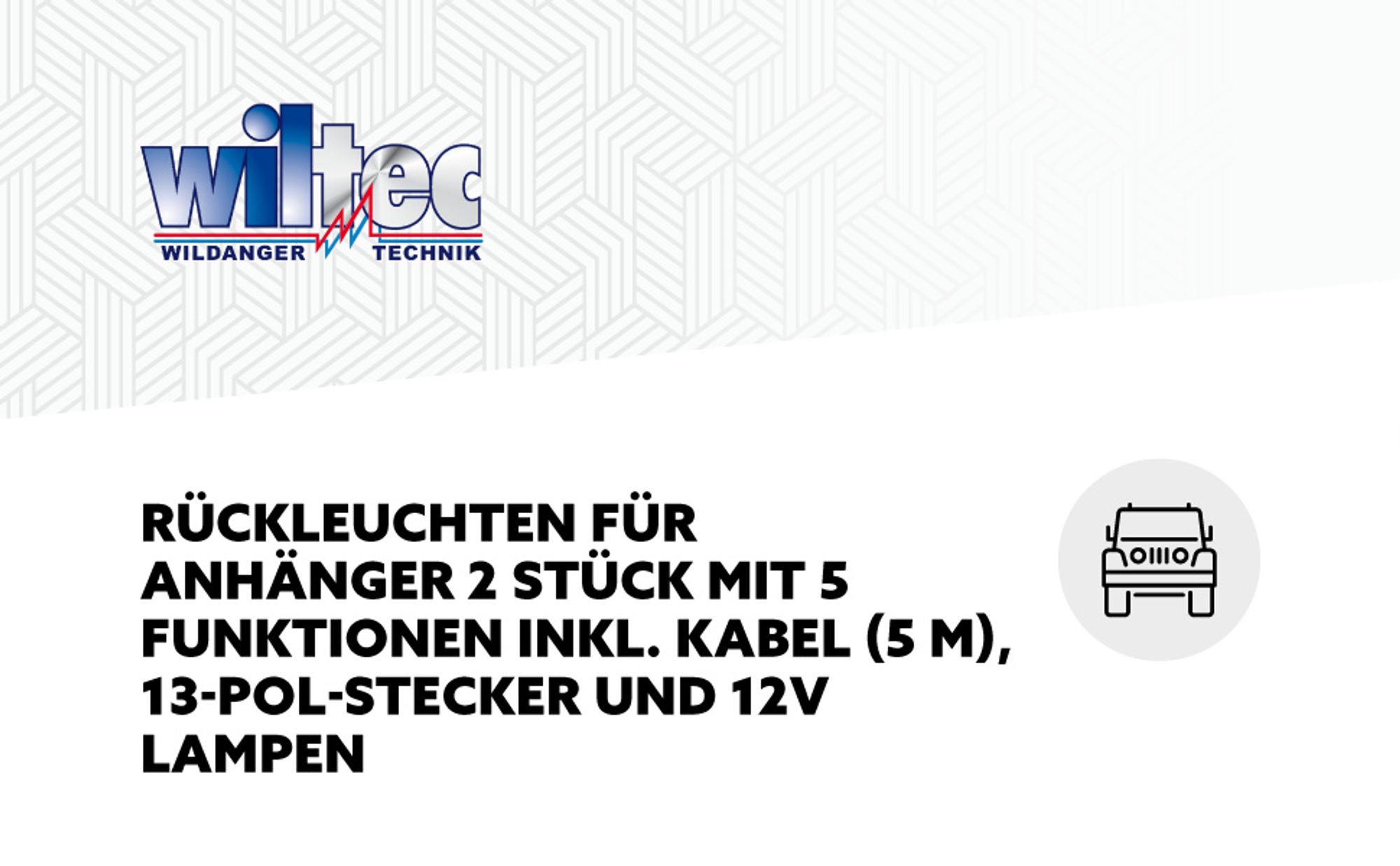 Wiltec 2x Anhänger Rückleuchten 12V 13-poliger Stecker mit 5 Funktionen inkl. Kabel (5 m), Adapter für PKW Anhänger mit 5 Funktionen
