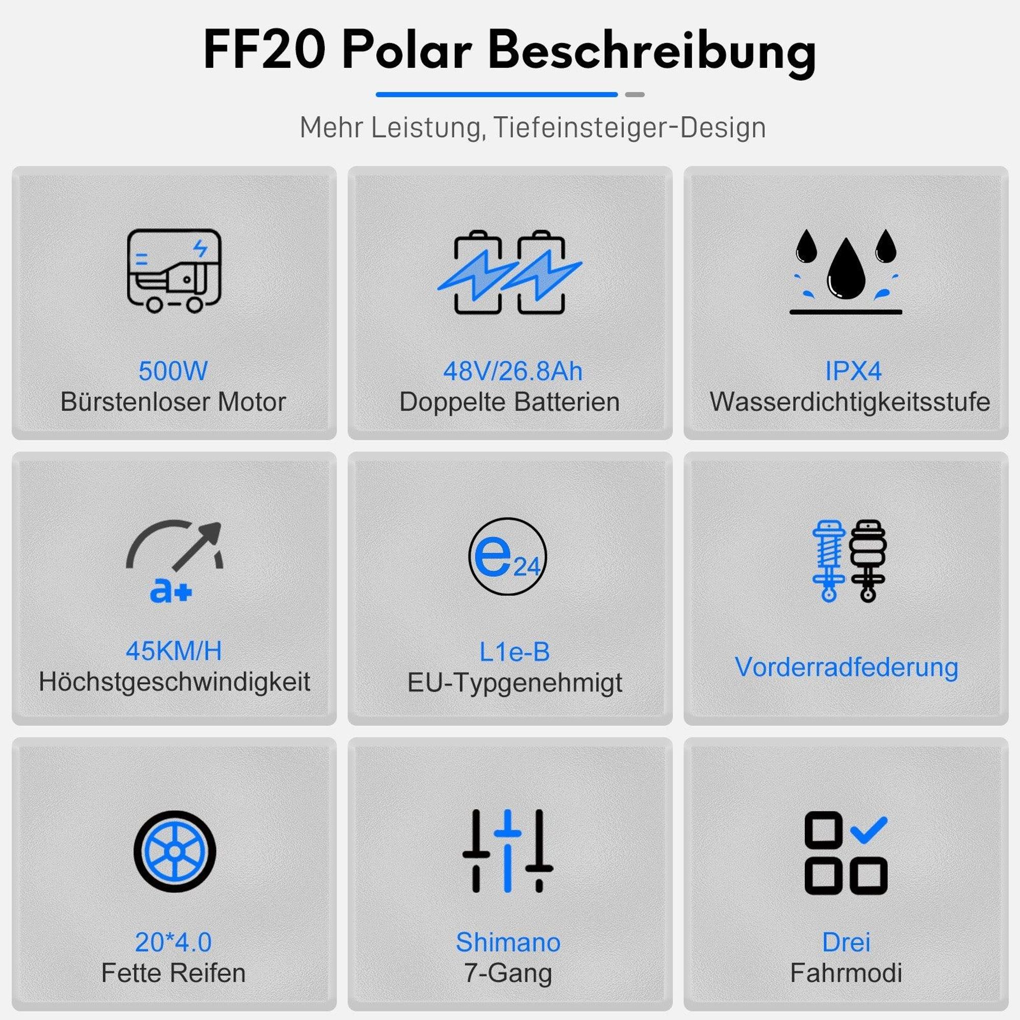FAFREES FF20 Polar E-Bike - Akkus 48V13.4AH*2 20 Zoll-Rädern Mechanische Bremsen - Graublau
