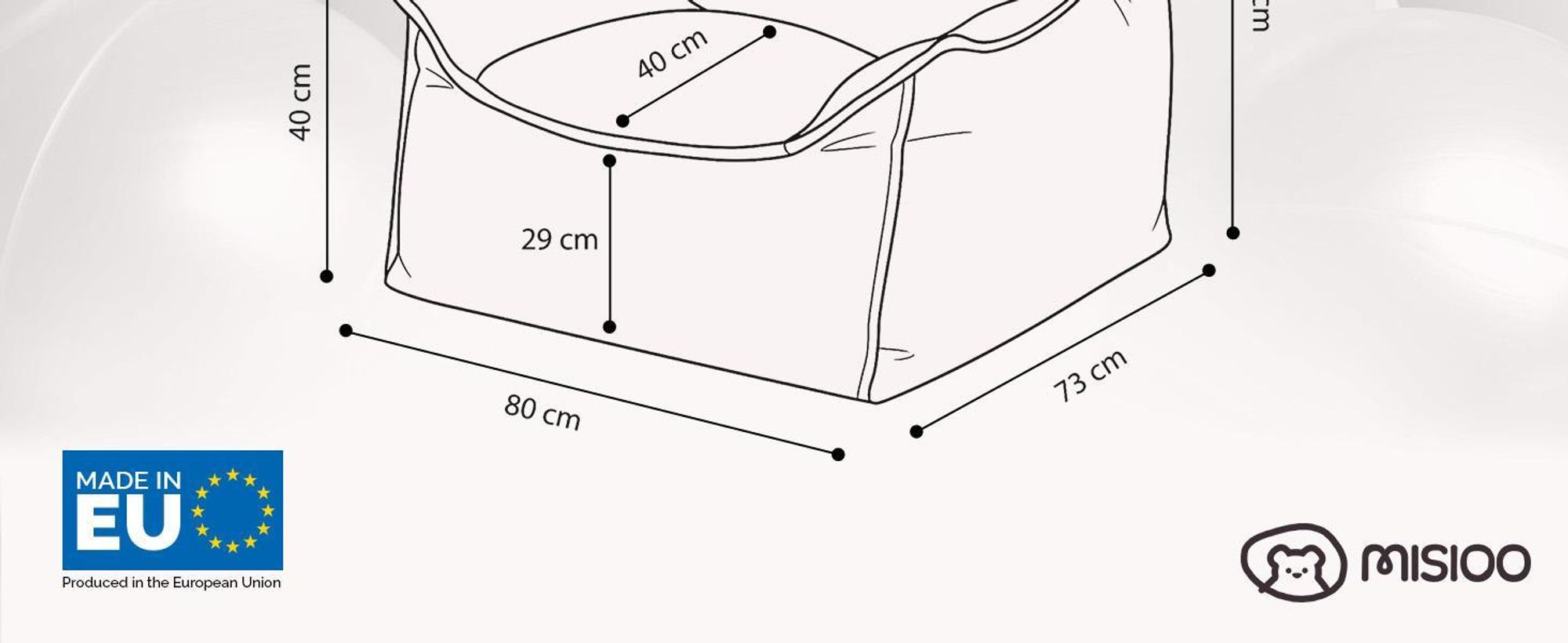 MISIOO Poltrona per bambini Roya Cord – Poltrona per la cameretta, morbido pouf per bambini, divano a sacco da pavimento, velluto premium Oeko-TEX, 80x73x58 cm