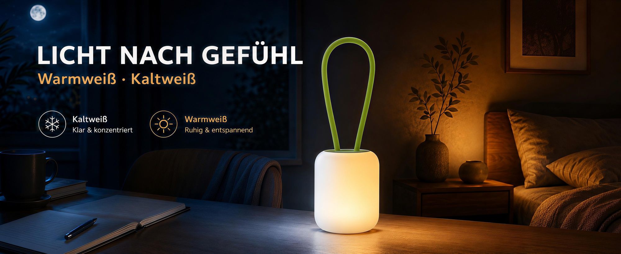2er LED Campinglampe,USB-Aufladung Nachtlicht,flexible Outdoorlampe zum Aufhängen,Hinstellen und Montieren,dimmbare Handyhalter Campingleuchte