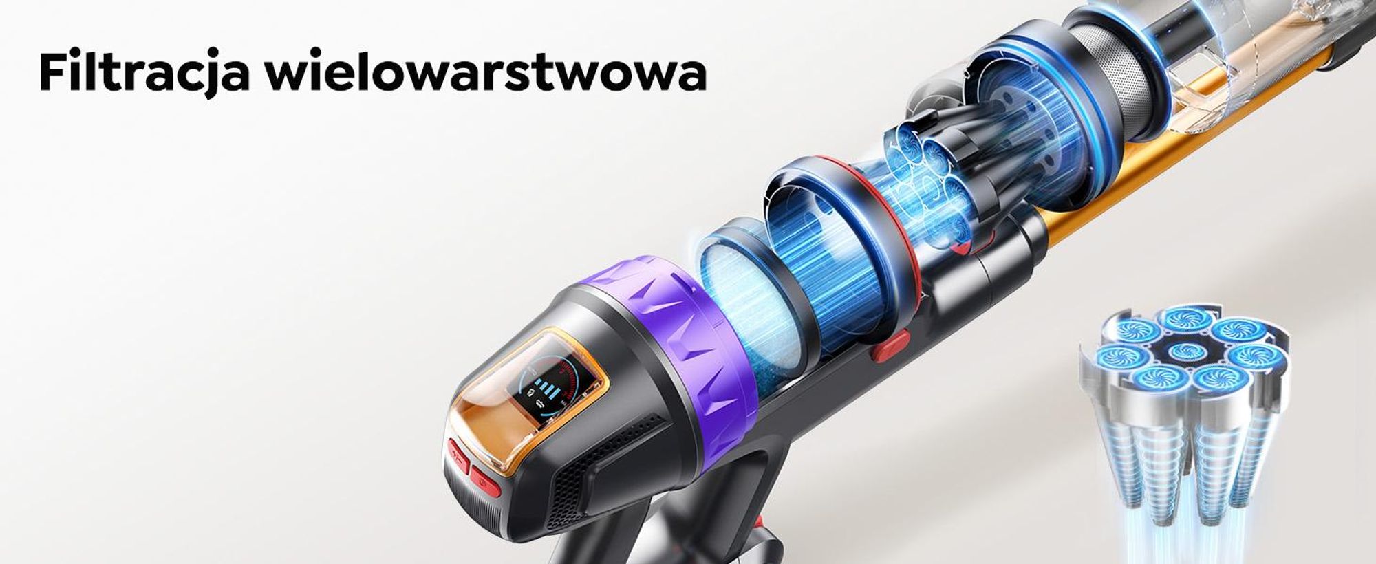 Odkurzacz bezprzewodowy Buture VC90, odkurzacz bezprzewodowy 650W/65KPA z ekranem dotykowym, czas pracy do 60 minut, odkurzacz bezprzewodowy zapobi