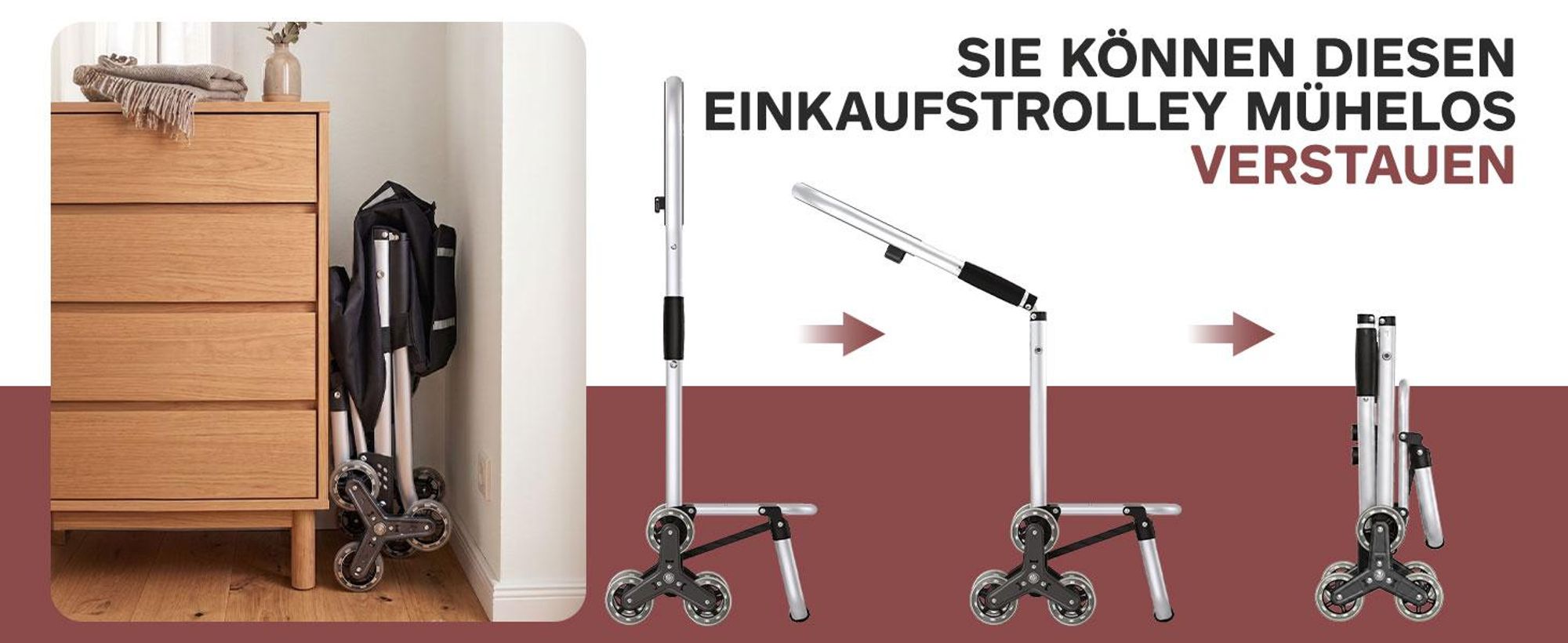 Sekey Klappbar Einkaufstrolley Treppensteiger Aluminium, mit 50L Wasserdichter Tasche, Kühlfach, Schwarz