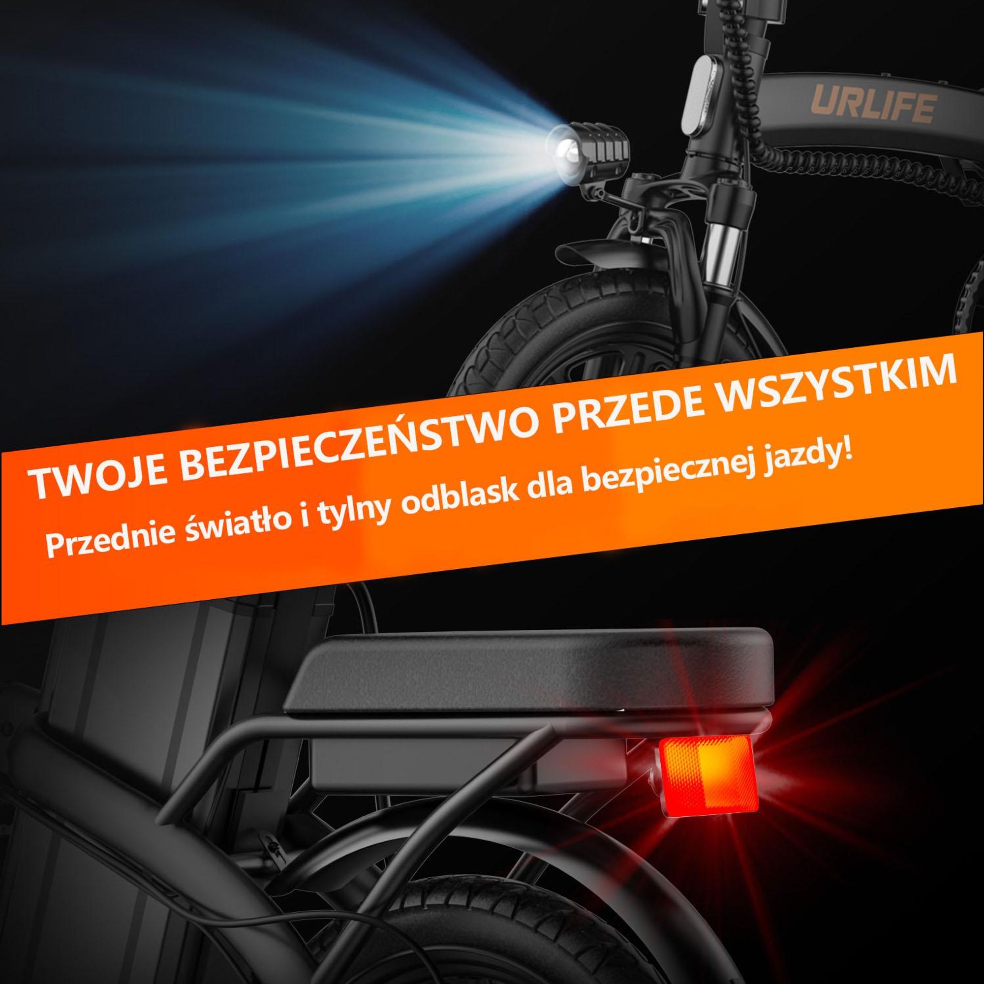 Rower Elektryczny  URLIFE F1L - 48V 7.5Ah Bateria 14 Calowe koła Hamulce Tarczowe - Czarny