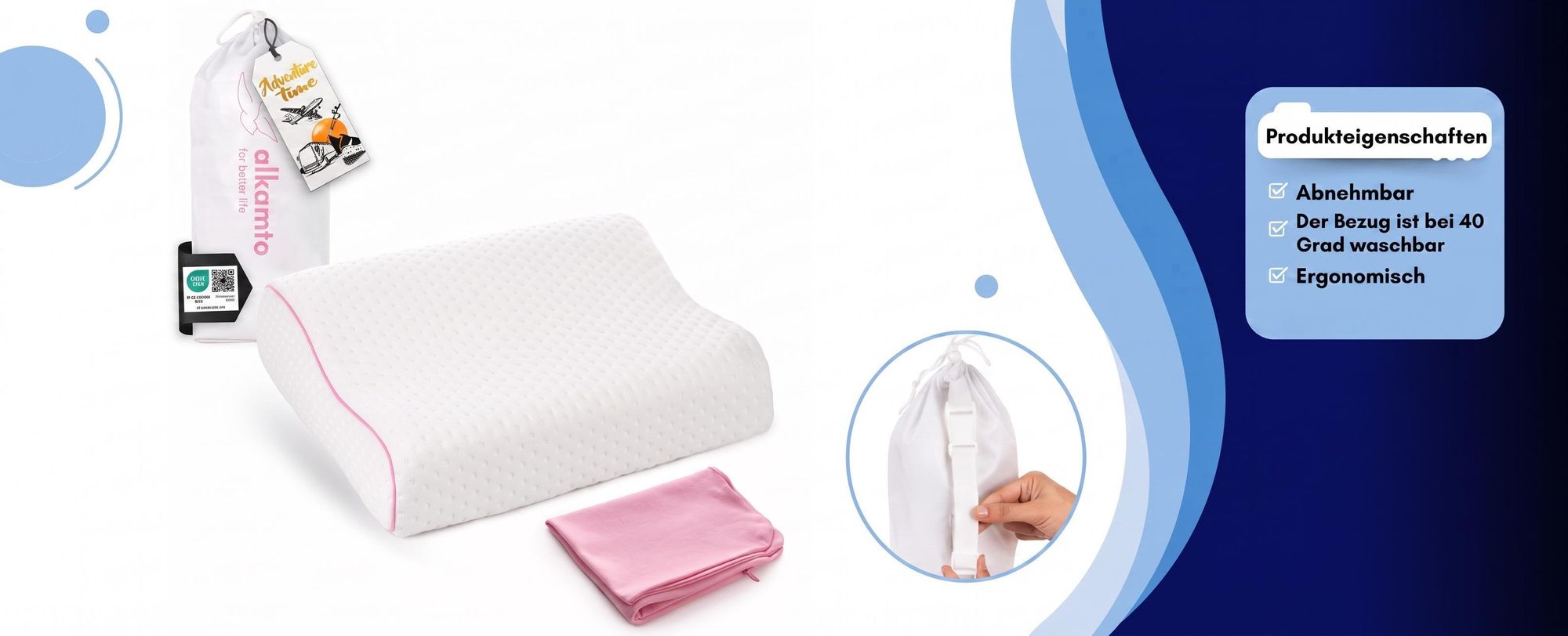 Produktbilder weißer Tablets und Eingabestifte auf rosa-weißem Hintergrund.