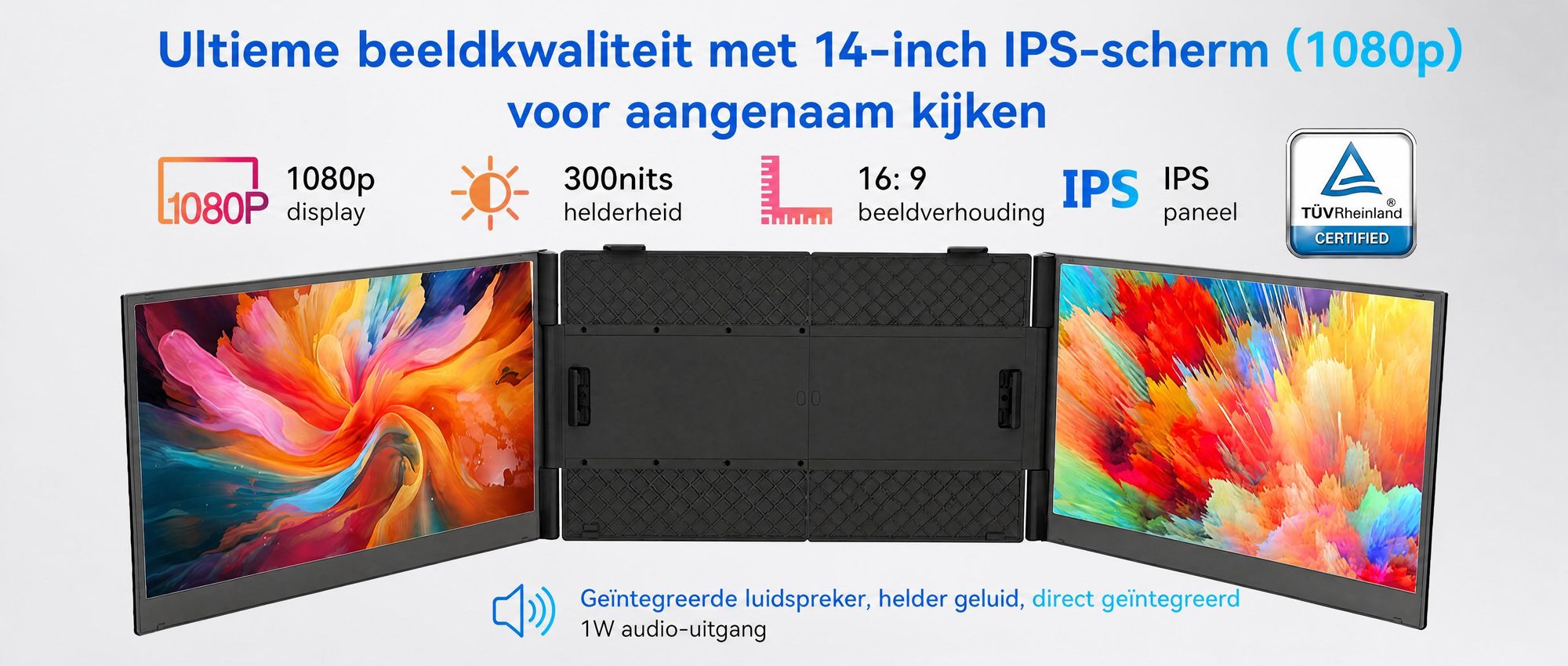 Blackview Draagbaar Scherm DCM6, 14 inch, Dubbel scherm laptopmonitor, ultradun, FHD, geschikt voor laptops van 13,3" tot 17,3", 180° draaibaar, compatibel met Windows/Mac/Android