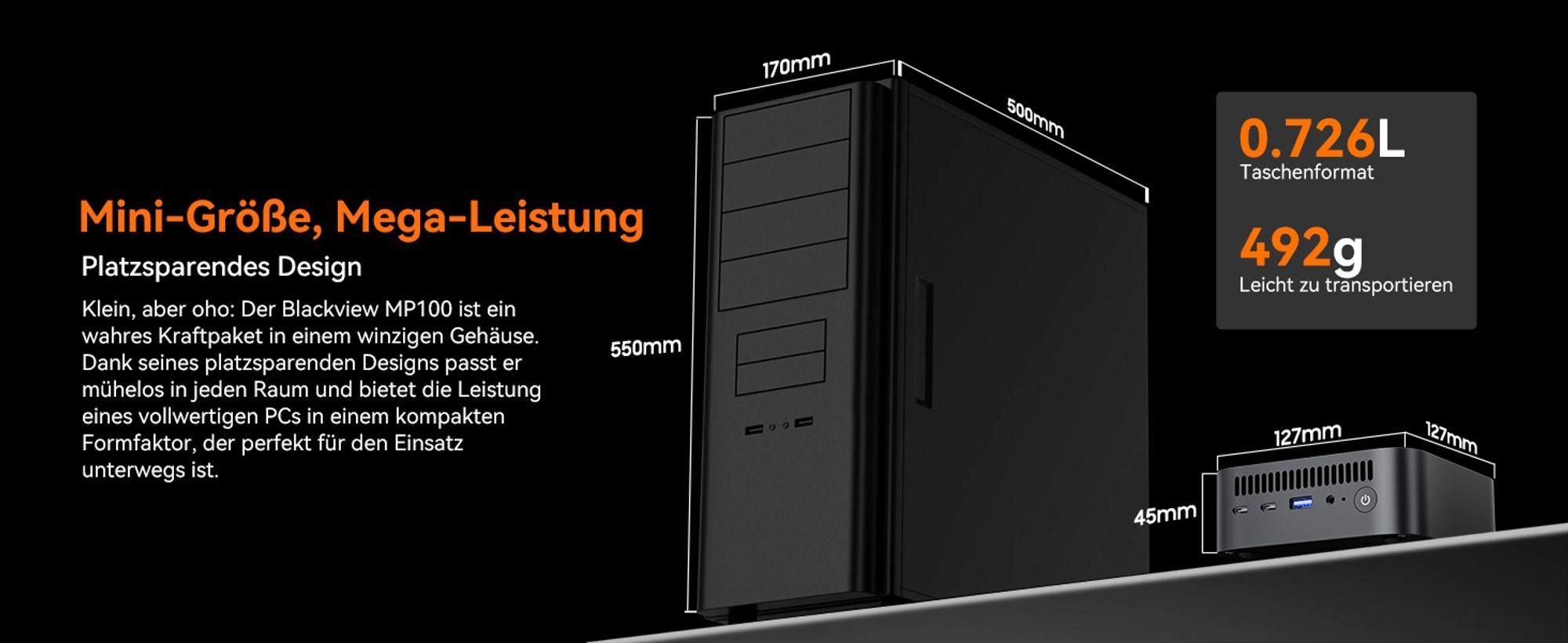 Blackview MP100 Pro Mini PC+K1 Tastatur, Intel i3-1215U bis zu 4,4 GHz, 16GB DDR5 512GB PCIe 4.0 SSD, 4K@144Hz/WiFi 6/DP/HDMI/Windows 11 Pro