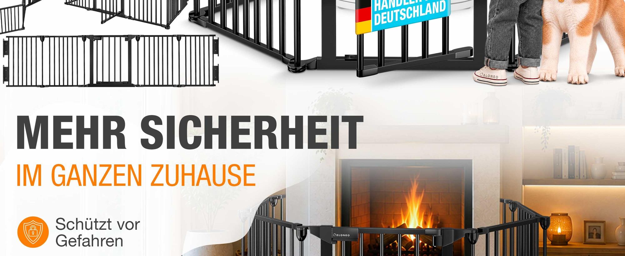 ELONEO Kaminschutzgitter, 75cm hoch, Ofenschutzgitter aus Metall mit Sicherheitsverschluss, Kinderschutz, Treppengitter, Türgitter, Hundegitter
