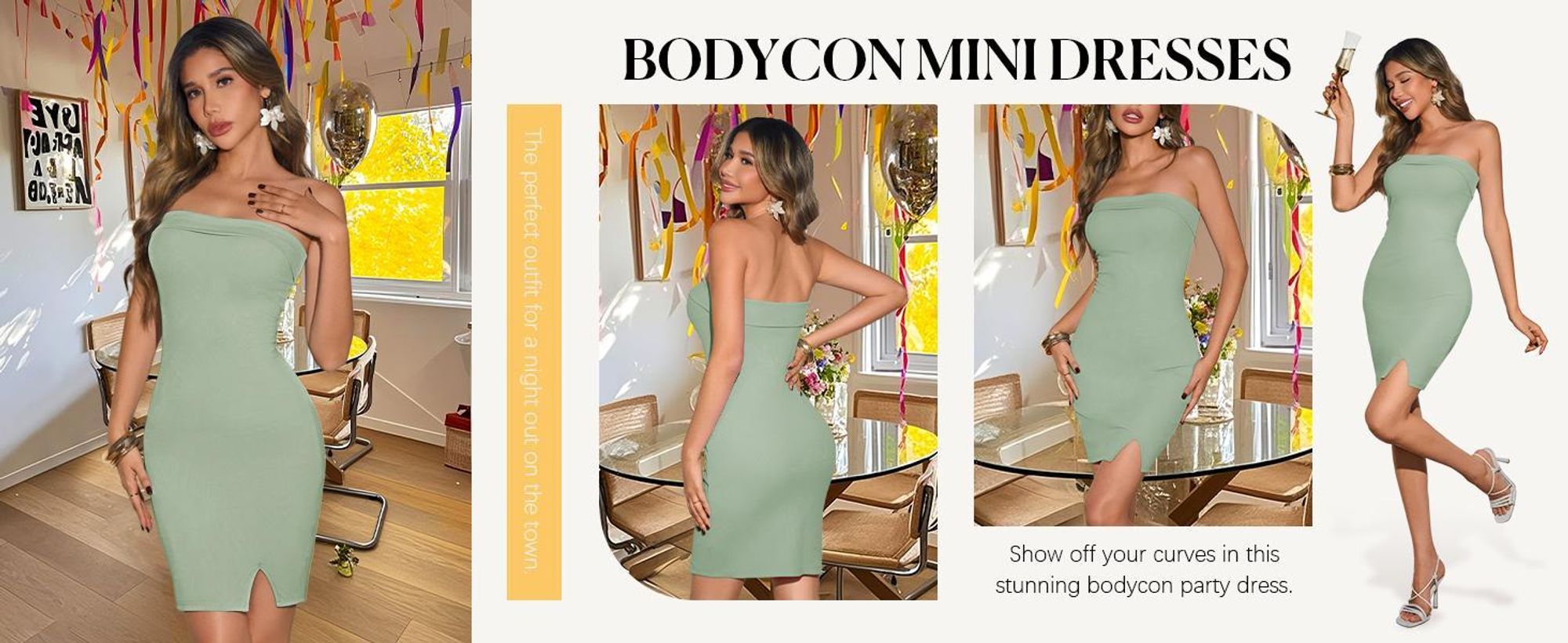 Trägerloses, figurbetontes Minikleid für Damen, geeignet für Hochzeitsgäste.