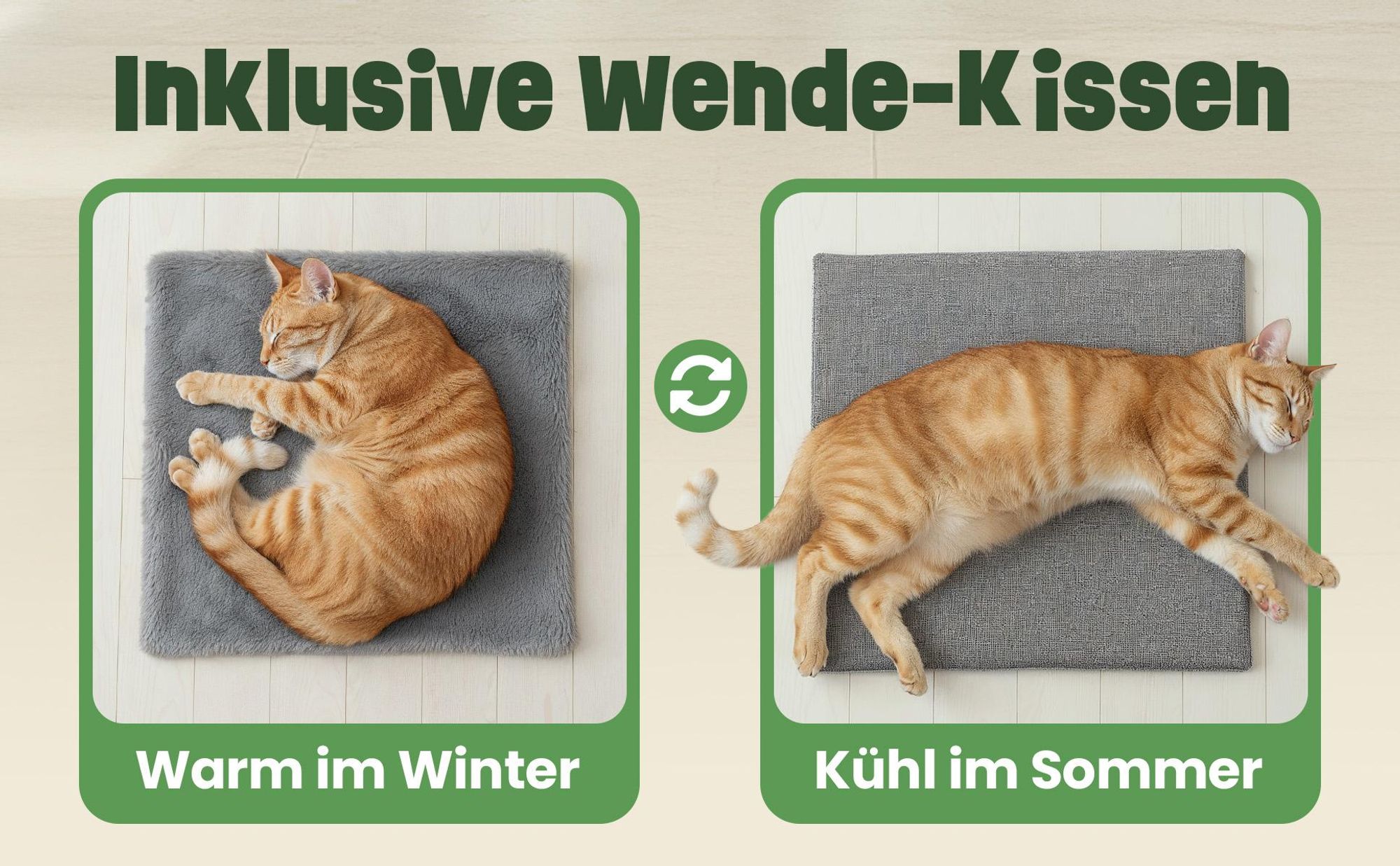 Katzenhöhle Katzenhaus Katzenbett zooprinz Rocky | Plüsch | Faltbar | Wendekissen | Anti-Rutsch-Boden | Leinenstoff | 3 mm MDF