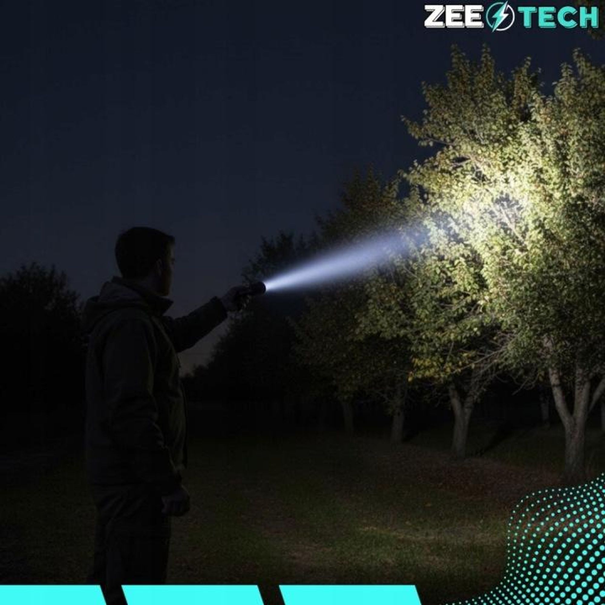 Starke Taschenlampe, Reichweite 800 m, LED mit Zoom, militärisch, wasserdicht, akkubetrieben
