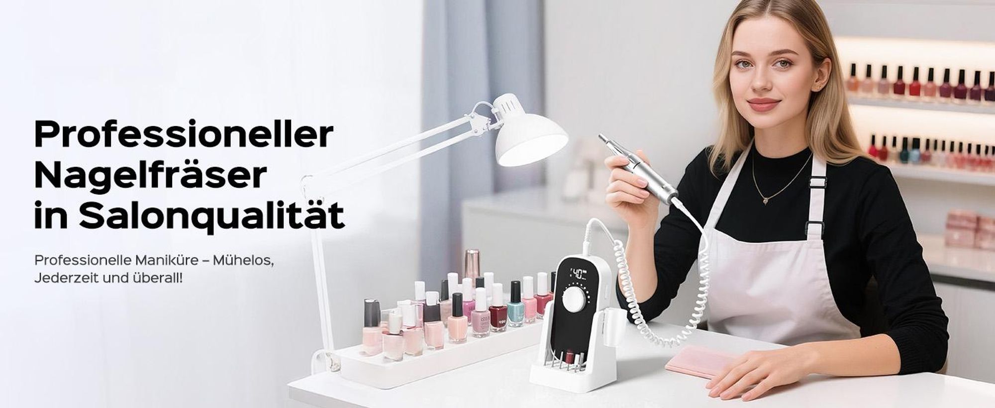Elektrische Nagelfräser, 40000 U/Min, Professionelle Nagelfeilen Set, Nagelpflegegerät, Kabellos Nagelschleifer mit LCD-Display, für Zuhause und Salon