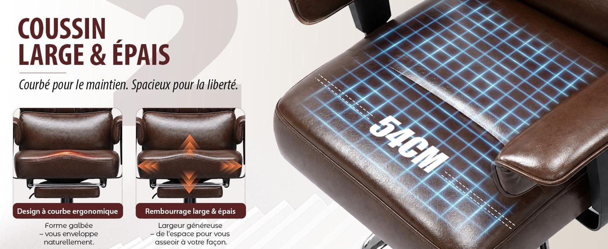 Chaise de gaming GTPLAYER, chaise de bureau ergonomique avec repose-tête réglable, support lombaire large, assise de 54 cm de largeur, inclinable de 90° à 150°, capacité de charge de 180 kg