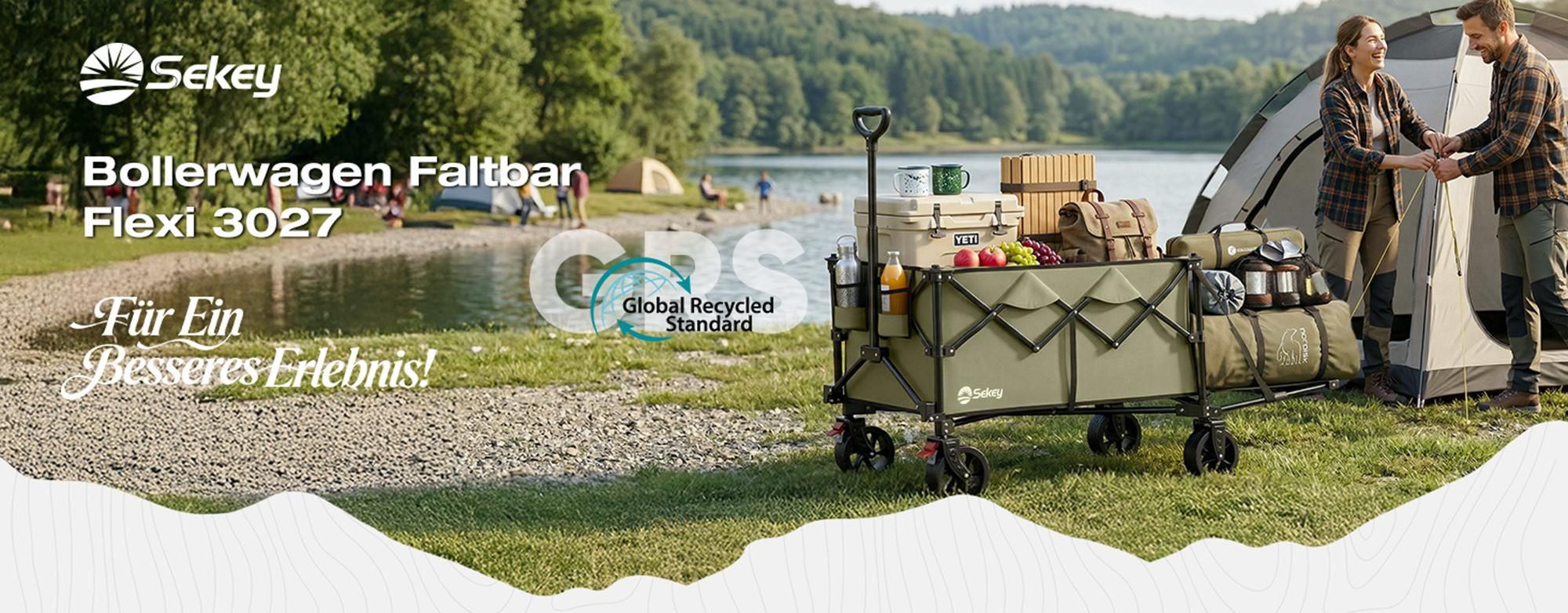 Sekey Klappbar Bollerwagen mit Faltbarer Heckklappe, 160L & 240L 150KG, Olivgrün