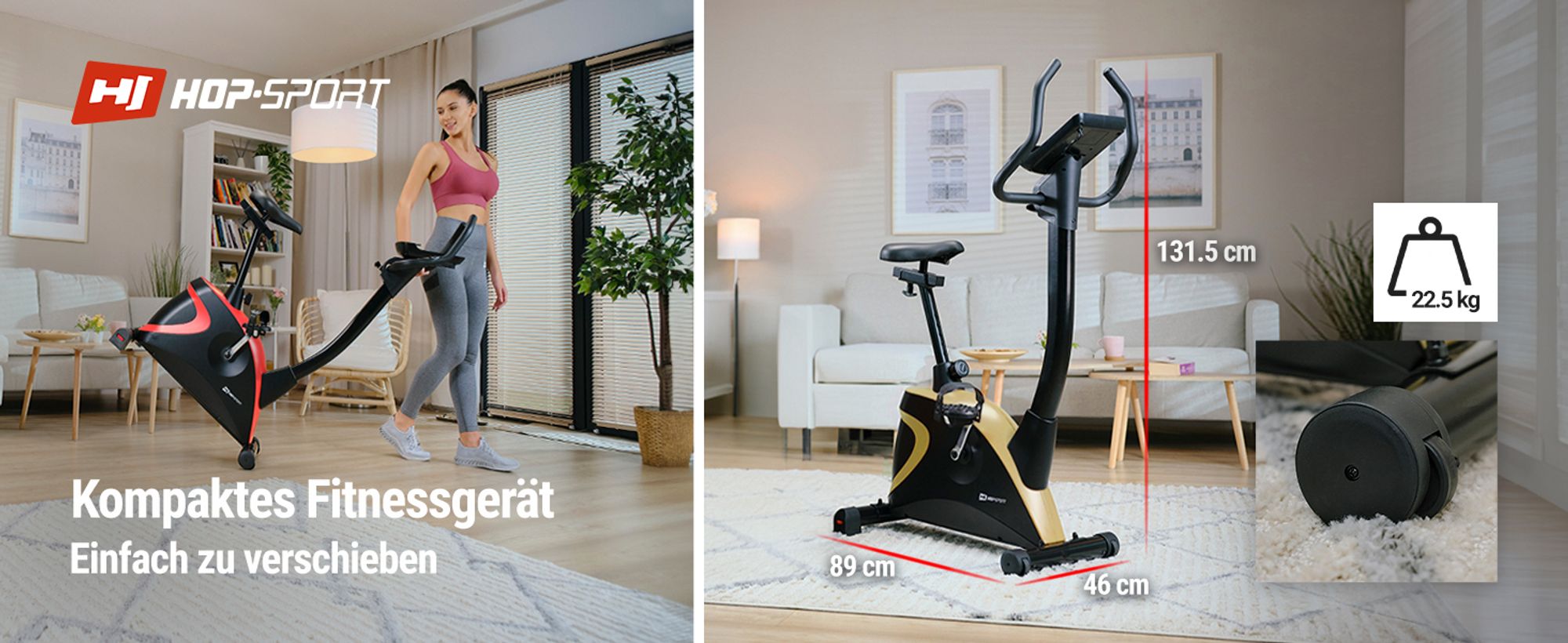 Hop-Sport Heimtrainer Fahrrad Host Rot - Ergometer mit App-Steuerung, 12 Trainingsprogrammen & 16 computergesteuerten Widerstandsstufen, Pulsmessung