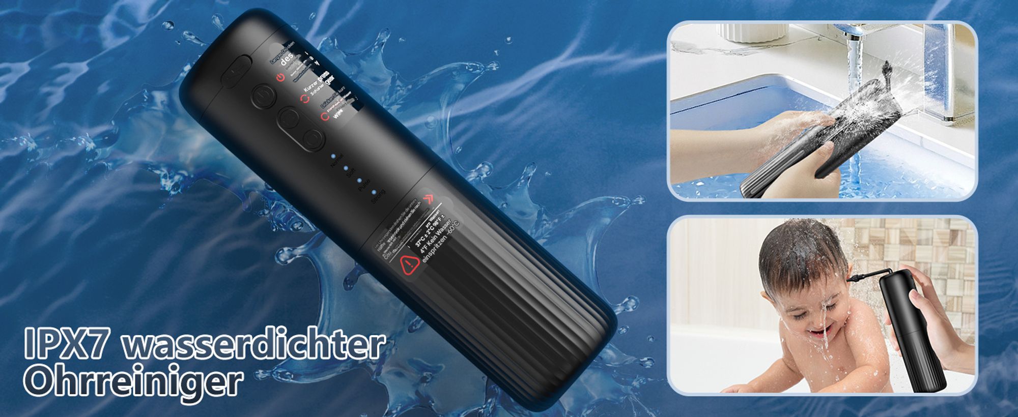 Ohrenschmalz-Entferner, elektrischer Ohrenreiniger mit 10 Düsen, Ohrendusche mit 4 Druckmodi, IPX7 wasserdicht, Ohrenreiniger für Erwachsene und Kinde