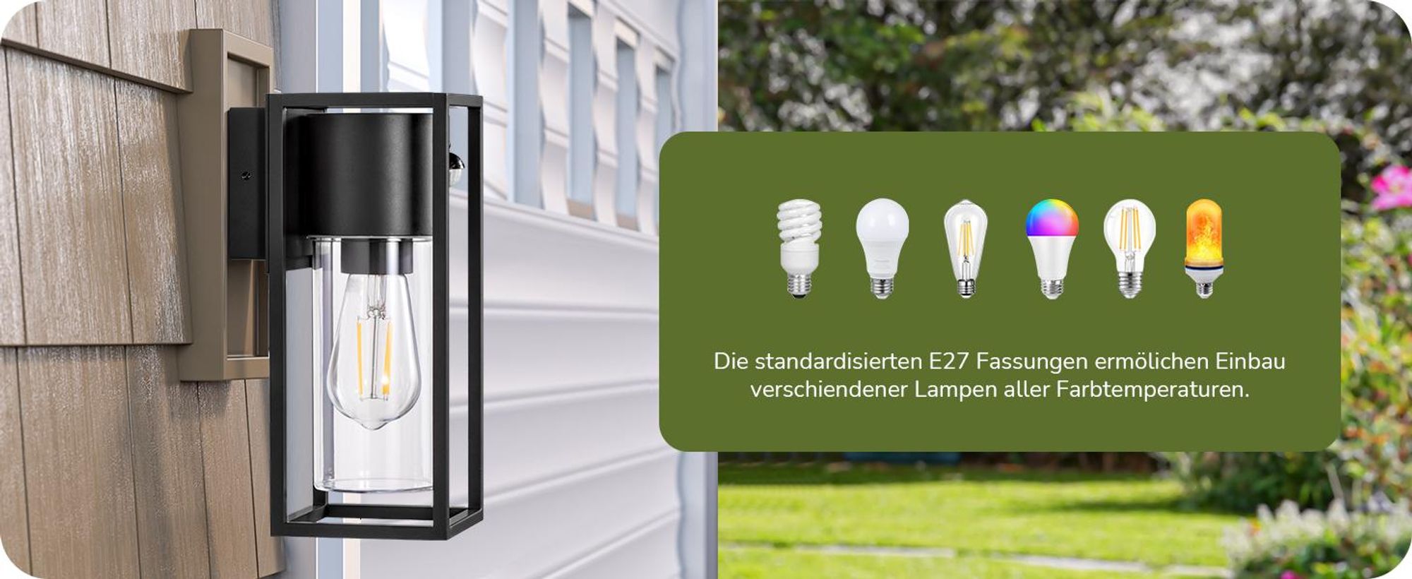 EDISHINE Wandlampe mit Bewegungsmelder, Moderne Wandleuchte Innen/Außen, Schwarz