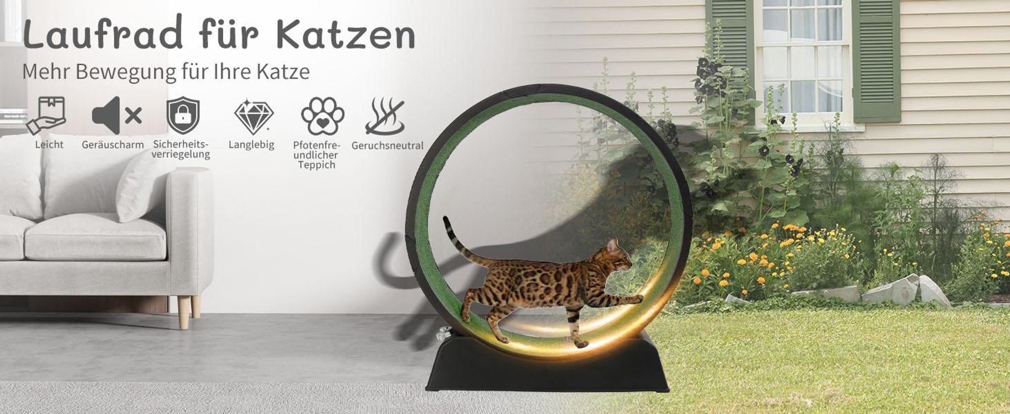 FCH Katzenlaufrad, Laufband für Katzen, Innendurchmesser 80cm, PP-Kunststoff, leise Laufband und Sicherheitsschloss-Design, Schwarz